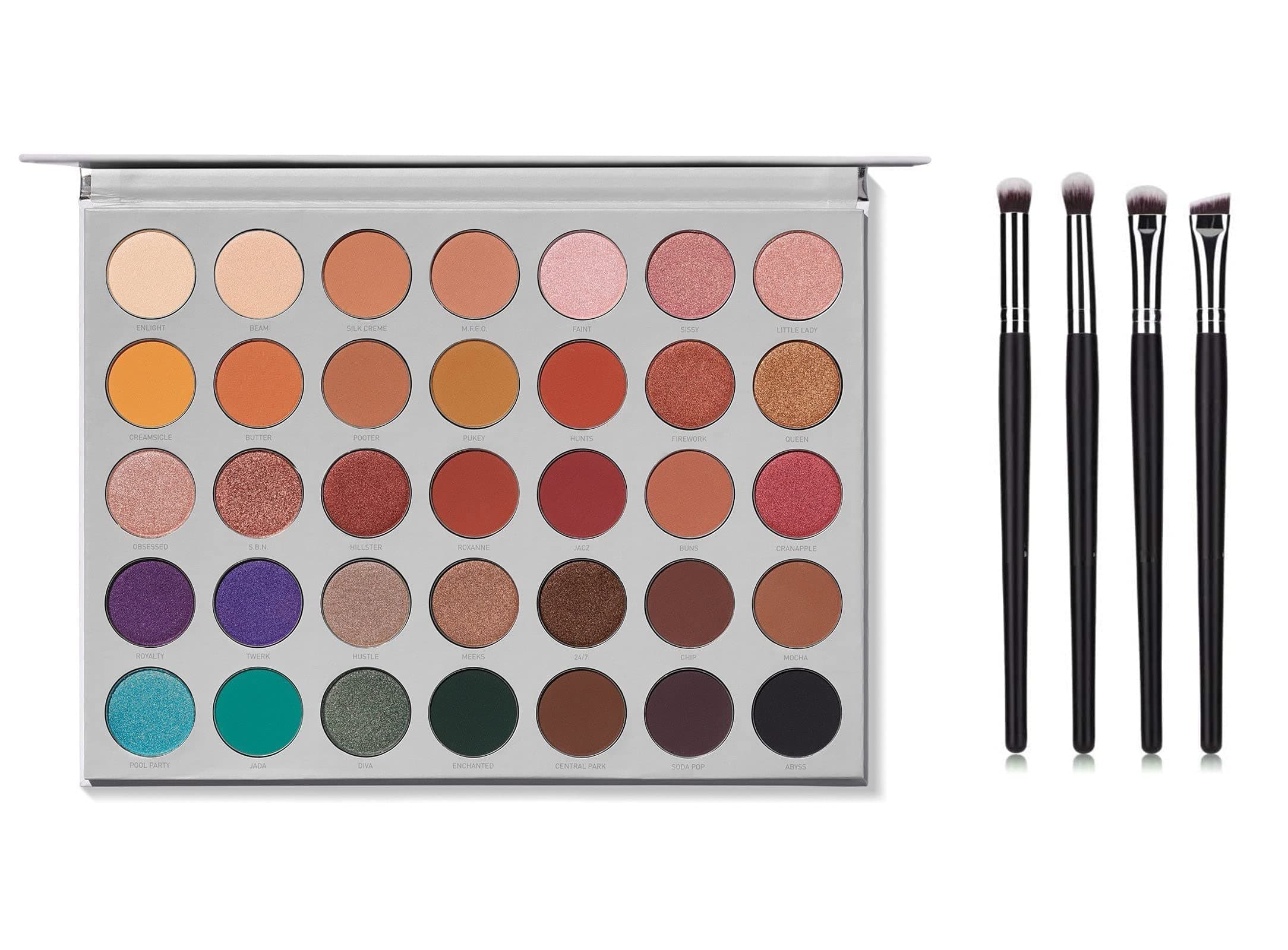 HUDA CRUSH BEAUTY Eyeshadow Palette with Brush Set Combo of 35 Color Morphe Jaclyn Hill Eye Shadow Pallet with 4Pcs Eye Shades Blending Brushes Set