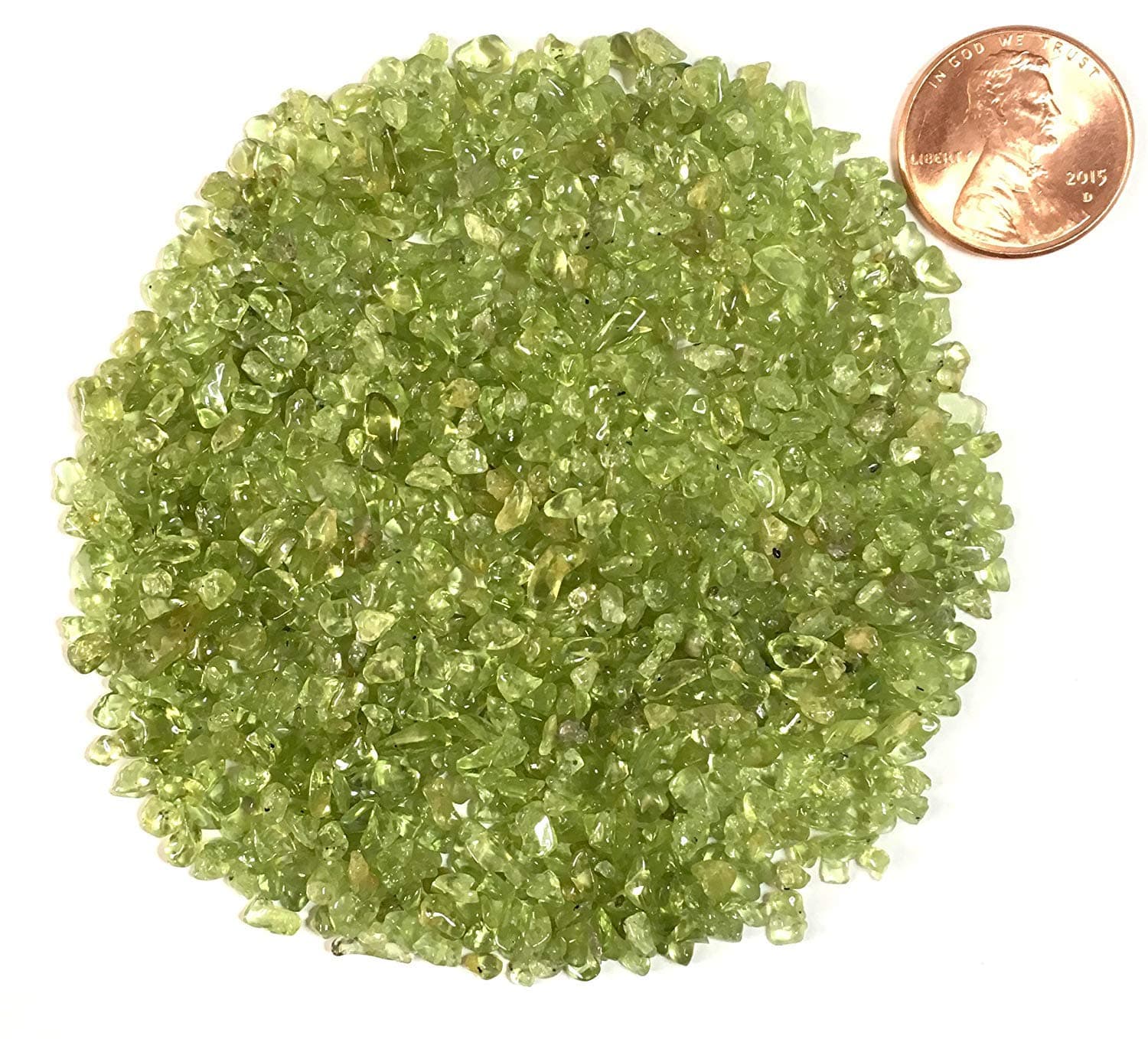Natural Crushed and Tumbled Peridot for Handmade Jewelry or Stone Inlay, Coarse, 1 Ounce