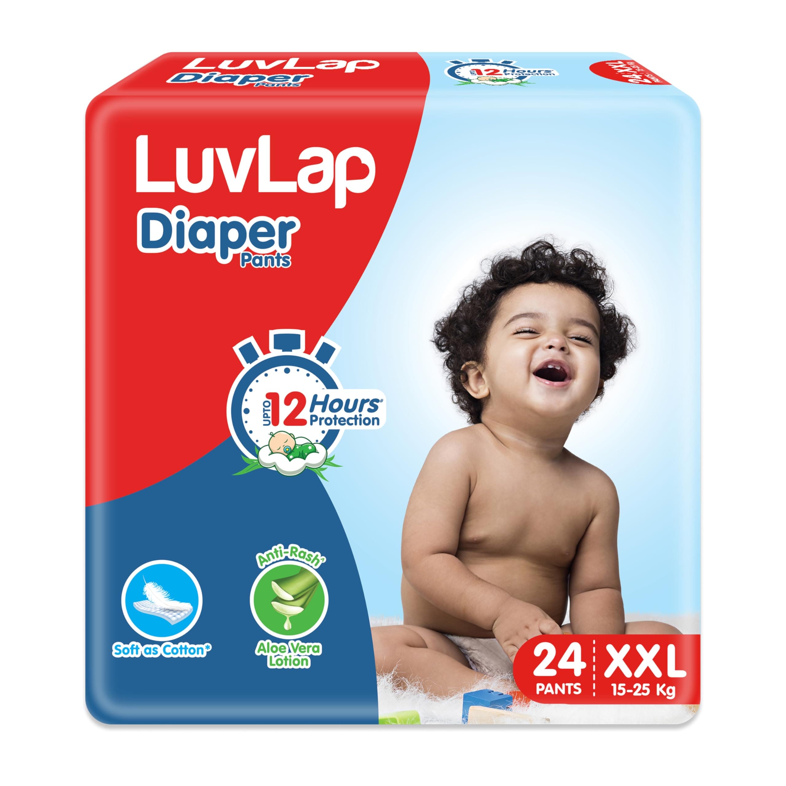Diaper Pants XXL, 15-25kg, 24 Count, Baby Diaper Pants, with Aloe Vera Lotion for Rash Protection, upto 12 Hour protection