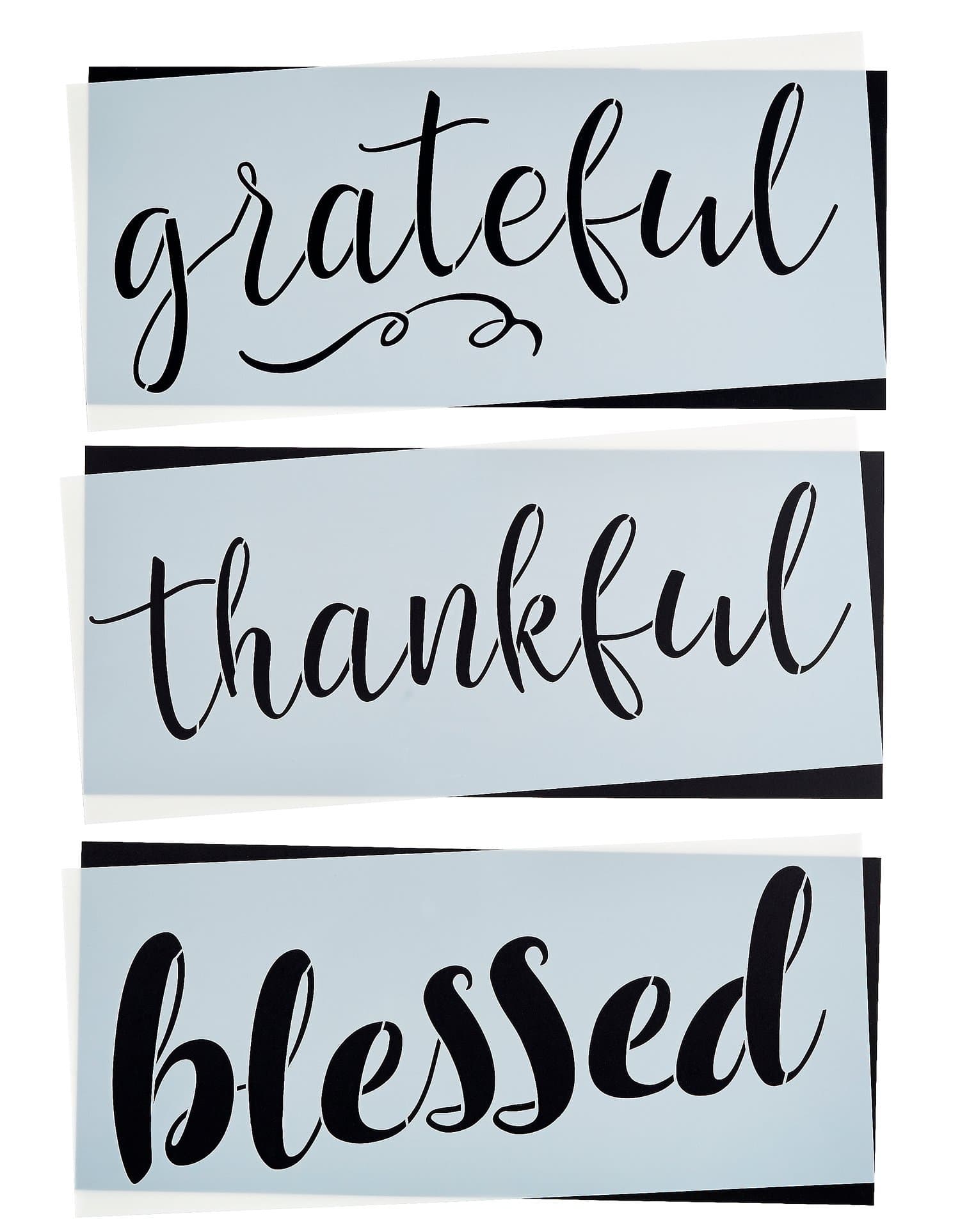 Grateful, Thankful, Blessed Stencil Set | Large Beautiful Calligraphy Stencils for Painting on Wood, DIY Farmhouse Decor, Create Rustic French Country Word Stenciled Signs