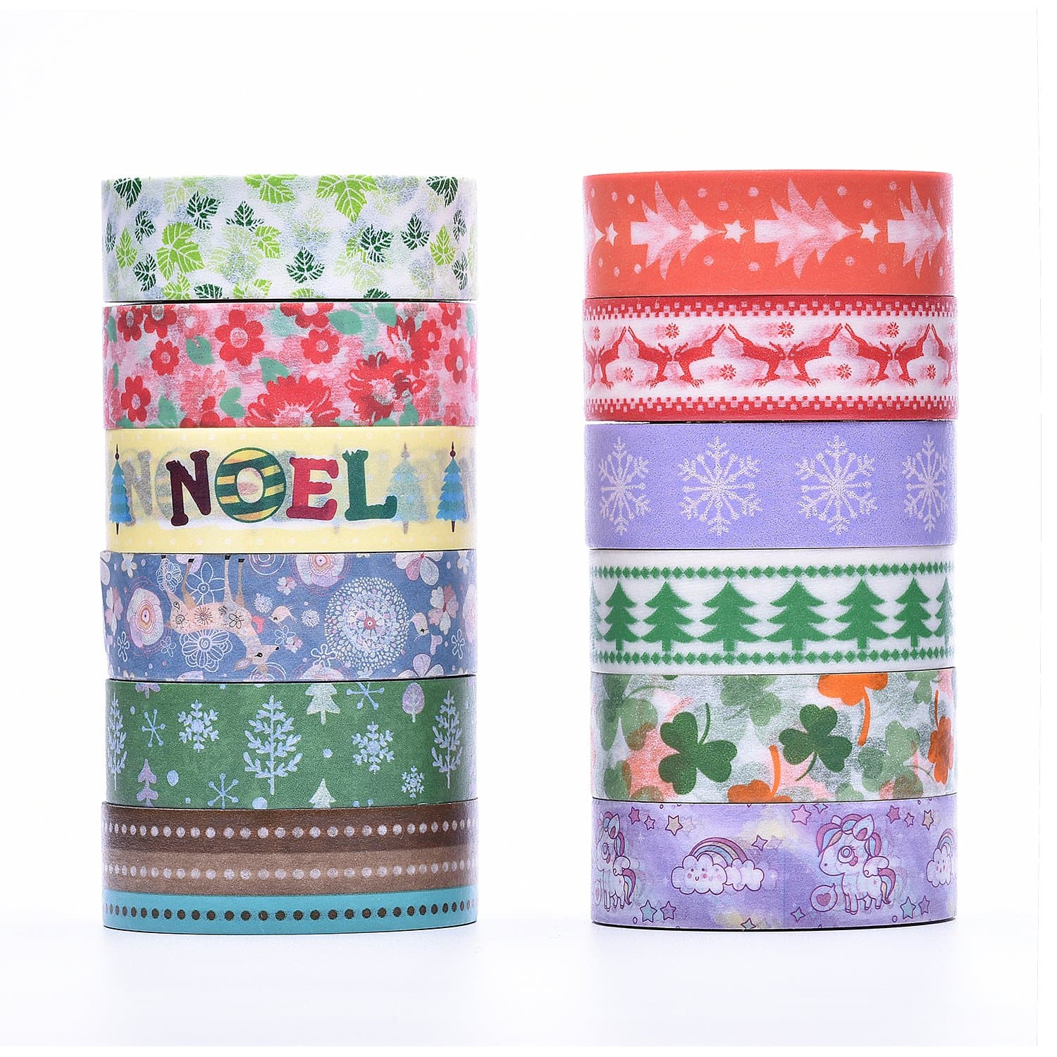 Washi Tape Set of 12 Rolls, Colorful Tape Decorate for DIY Crafts, Festival Gift Wrapping,Office Party Supplies, Christmas, Lamp, Cards, Scrapbook
