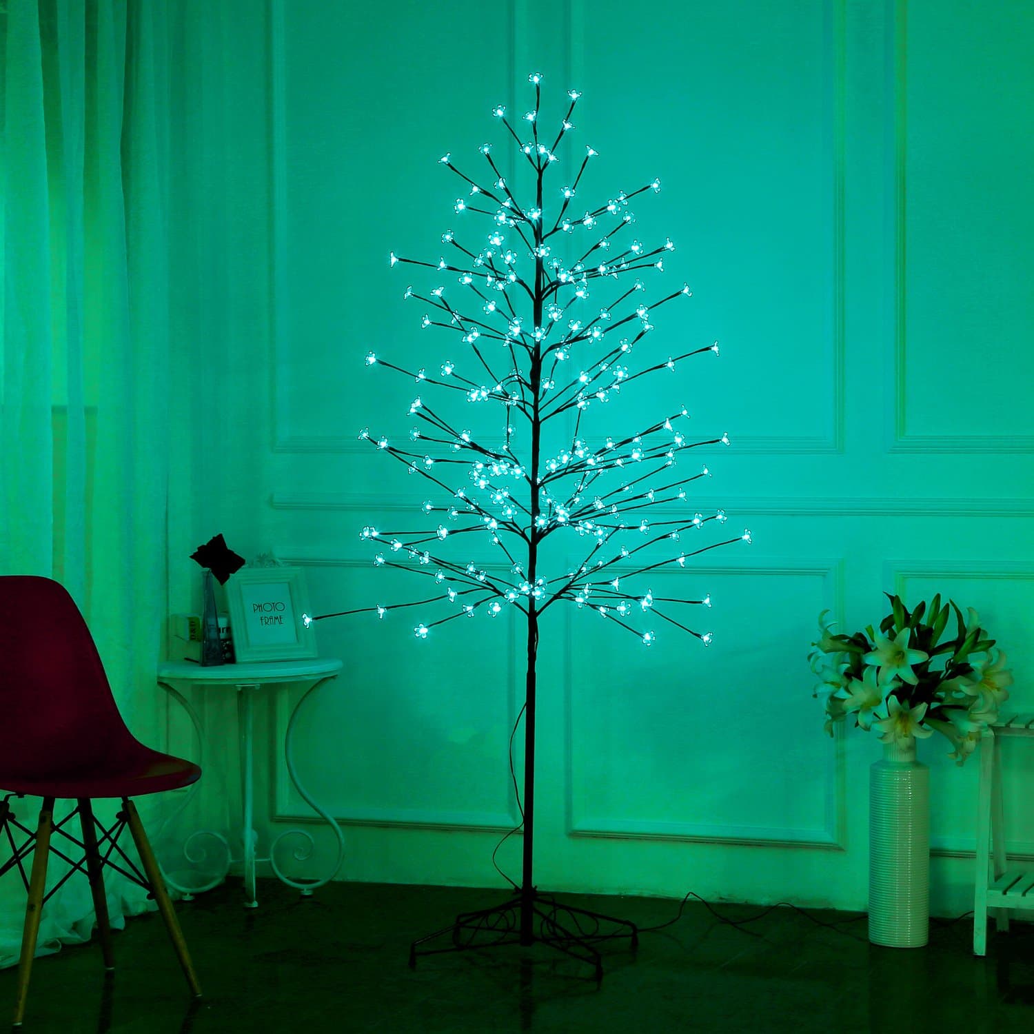 Bolylight LED Cherry Blossom Tree 6ft 208L and Indoor and Outdoor Decoration Lighted Tree for Bedroom/Party/Wedding/Office/Home Turquoise