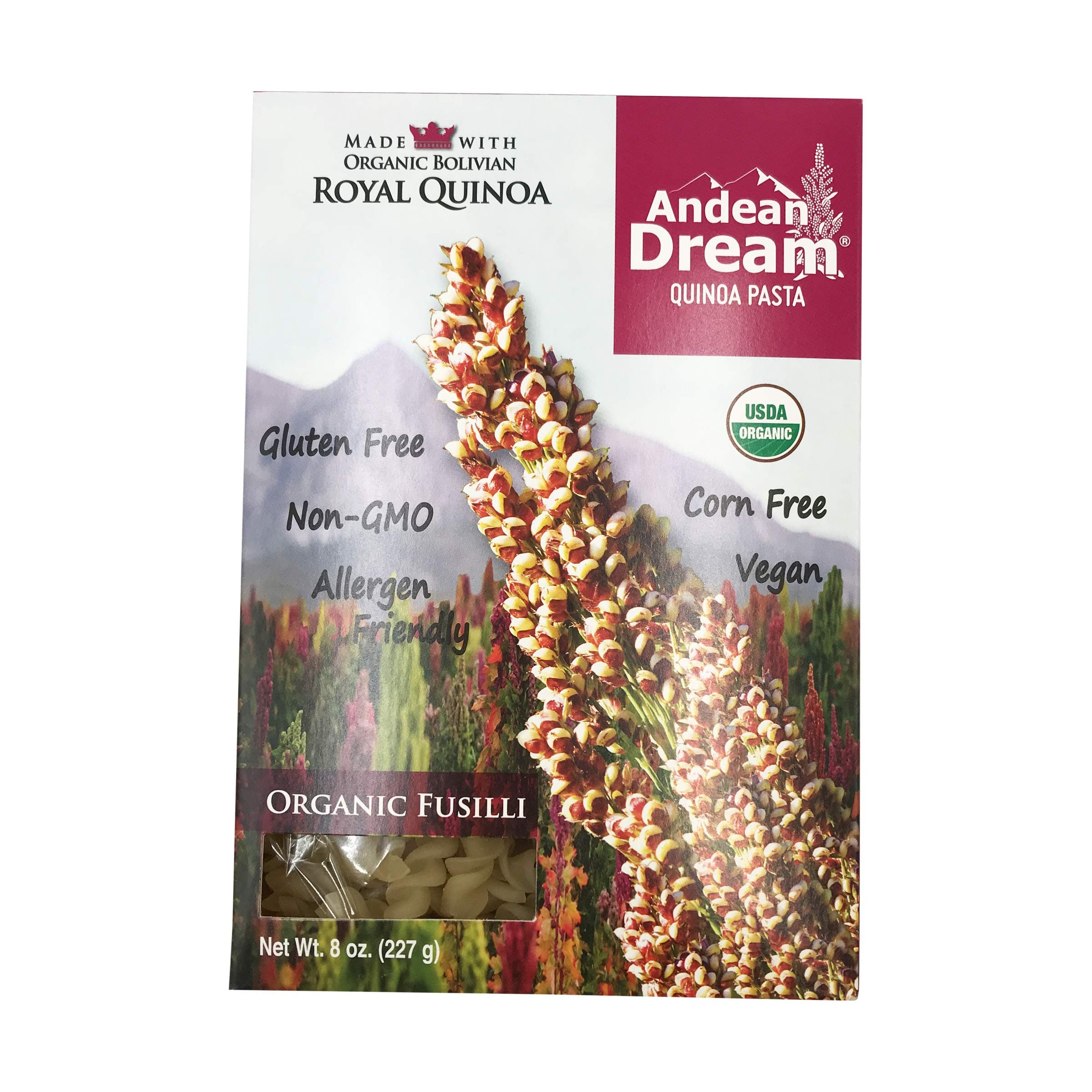Organic Quinoa Pasta Fusilli Gluten Free Andean Dream 8 oz Box