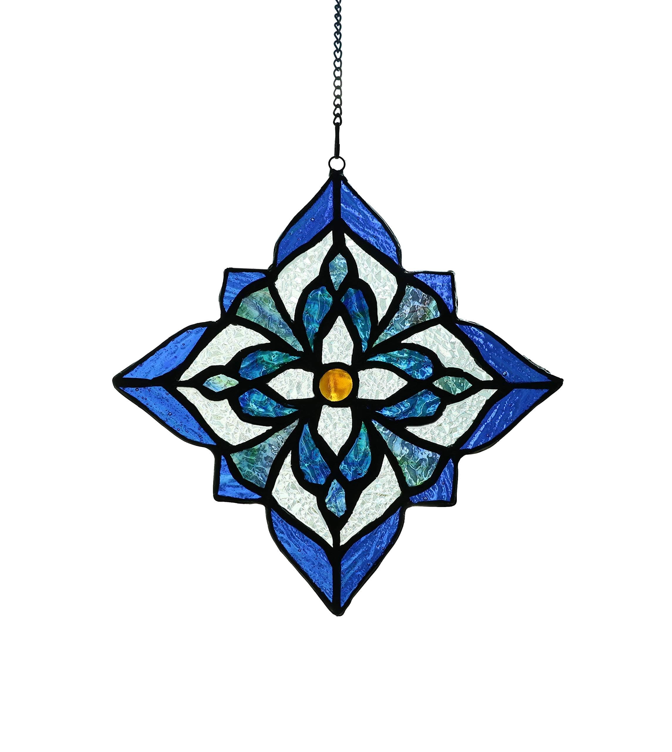 Stained Glass Window Hangings, Tiffany Style Window Panel Suncatchers Blue Art Flower