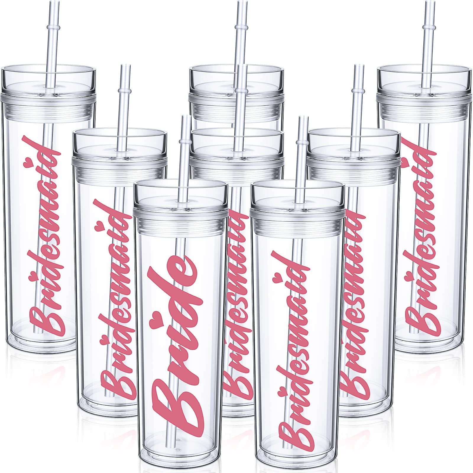 8 Pack Bridesmaids Tumblers Gift Bride 16 oz Skinny Acrylic Tumbler Bachelorette Party Decorations Coffee Tumbler Bridal Shower Bride, Bridesmaid Proposal Box, Bride Gifts for Bridesmaids