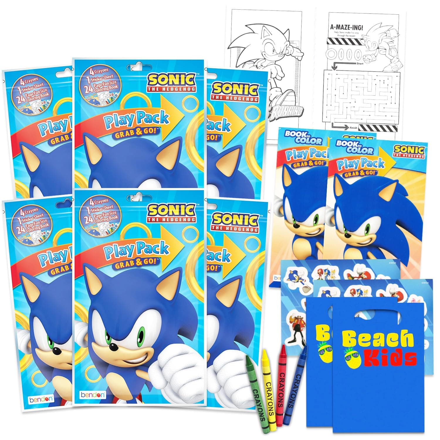 Sonic Birthday Party Favors and Supplies Set - 6 Sonic Activity Playpacks for Boys and Girls with Mini Coloring Book, Groot Bag and More | Sonic the Hegehog Kids Party Favors