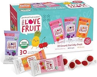 YOU LOVE FRUIT - Fruit Snacks Variety Pack 30 count, 100% Natural Gluten-Free, Vegan, Low Carb, Low Fat Fruit Kosher Snacks for Kids, College Students, Teachers and Offices, Healthy Fruit Snacks (Strawberry, Grape, Mango)