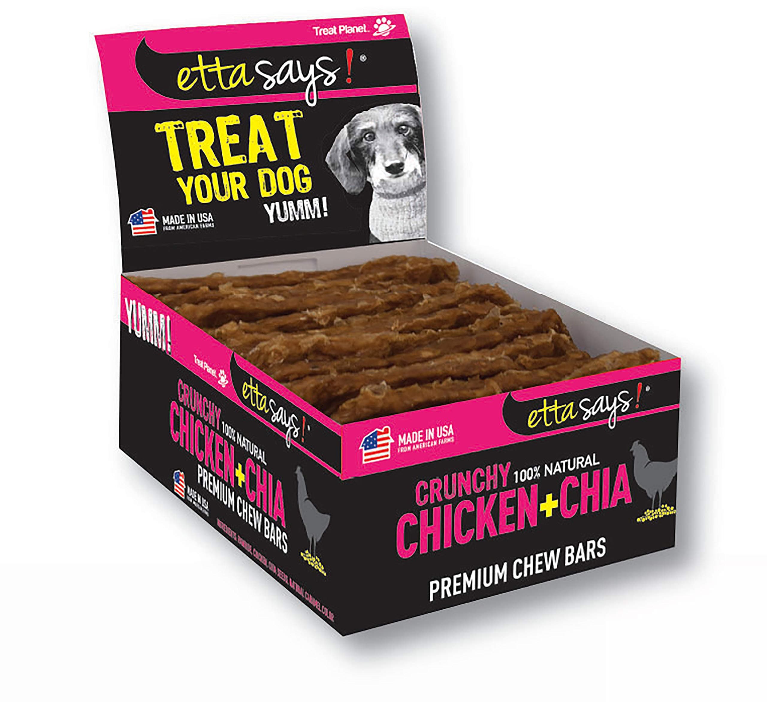 Etta Says Natural Crunchy Chicken and Chia Premium Chew Bars - 12 Count Box