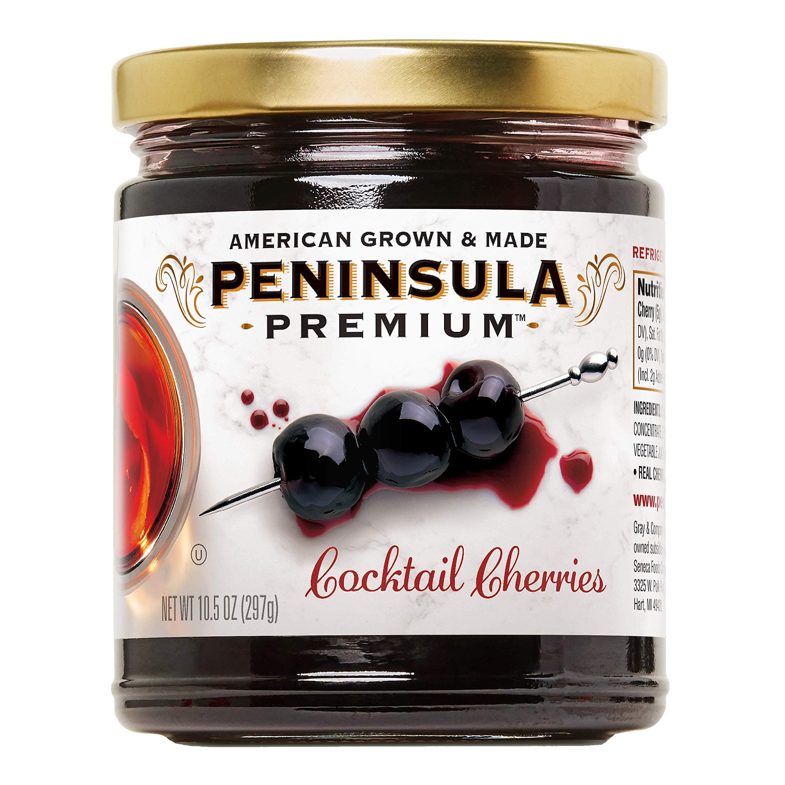 Peninsula Premium Cocktail Cherries | Award Winning | Deep Burgundy-Red | Silky Smooth, Rich Syrup | Luxe Fruit Forward, Sweet-Tart Flavor | Gourmet | American Grown & Made | 10.5 Ounce