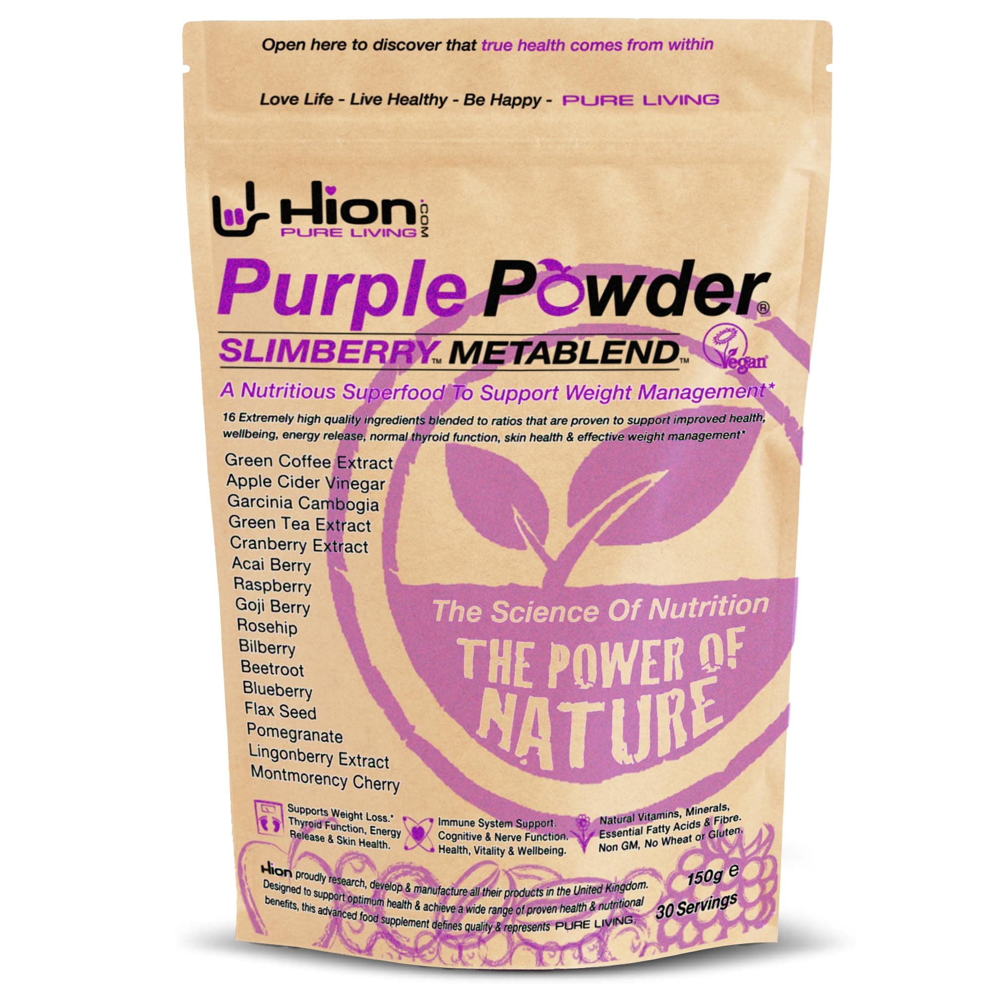 Purple Powder - SLIMBERRY METABLEND Award-Winning UK-Made Superfood Blend | 16 Nutrient-Rich Fruits incl. Green Coffee & ACV | Boost Energy & Curb Cravings | Vegan, Gluten-Free | 30 Servings