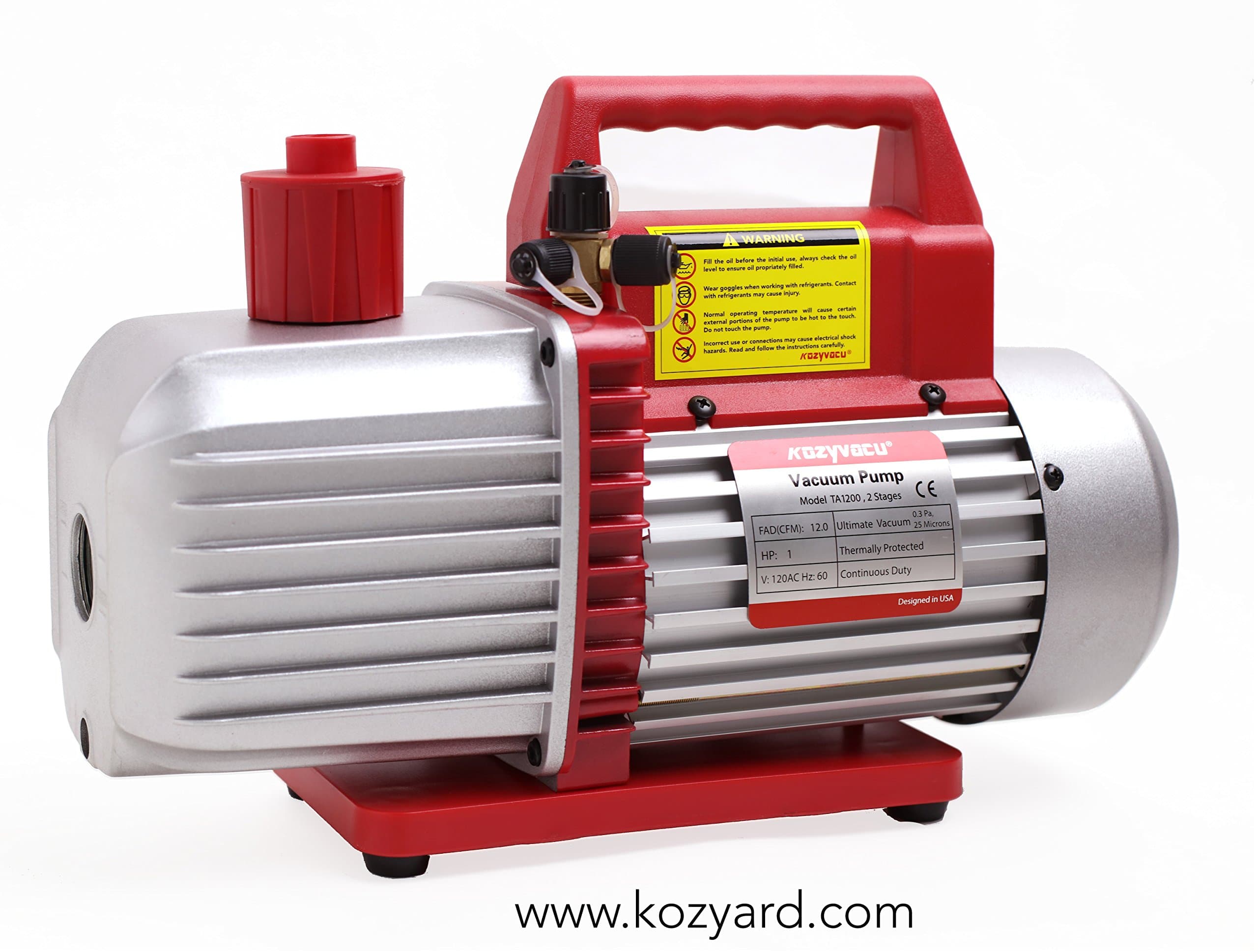 12CFM Professional Two-Stage Rotary Vane Professional Vacuum Pump (25 Micron, 1HP) for HVAC/Auto AC Refrigerant Recharging, Degassing Wine or Epoxy, Milking Cow or Lamb, Food Processing etc.