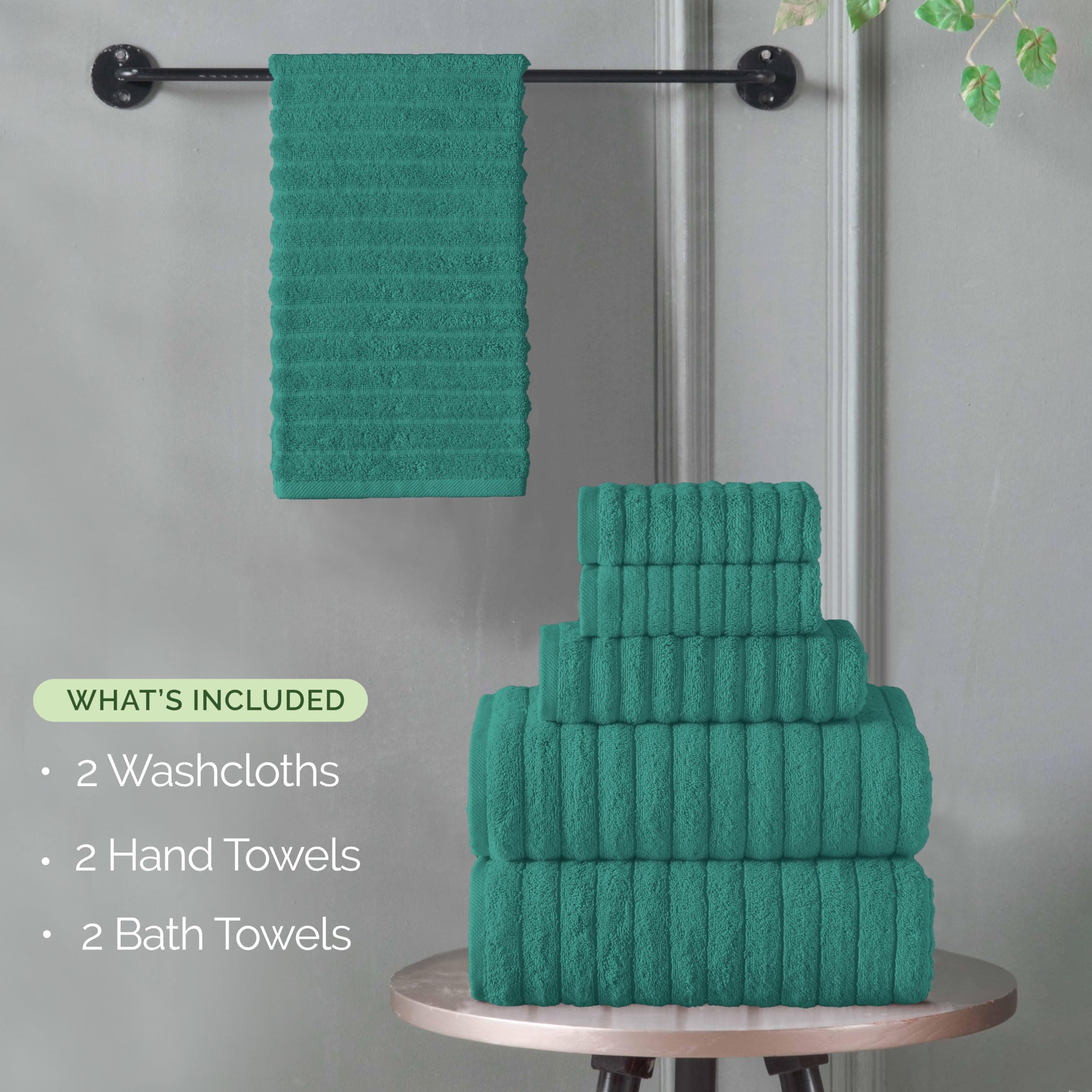 Elegant Comfort 100% Turkish Cotton Corduroy Ribbed Luxury Bath Towels 6-Piece Set, Premium Feel - Quick Dry, Highly Absorbent, Contains 2 Bath Towels, 2 Hand Towels, and 2 Washcloths, Turquoise