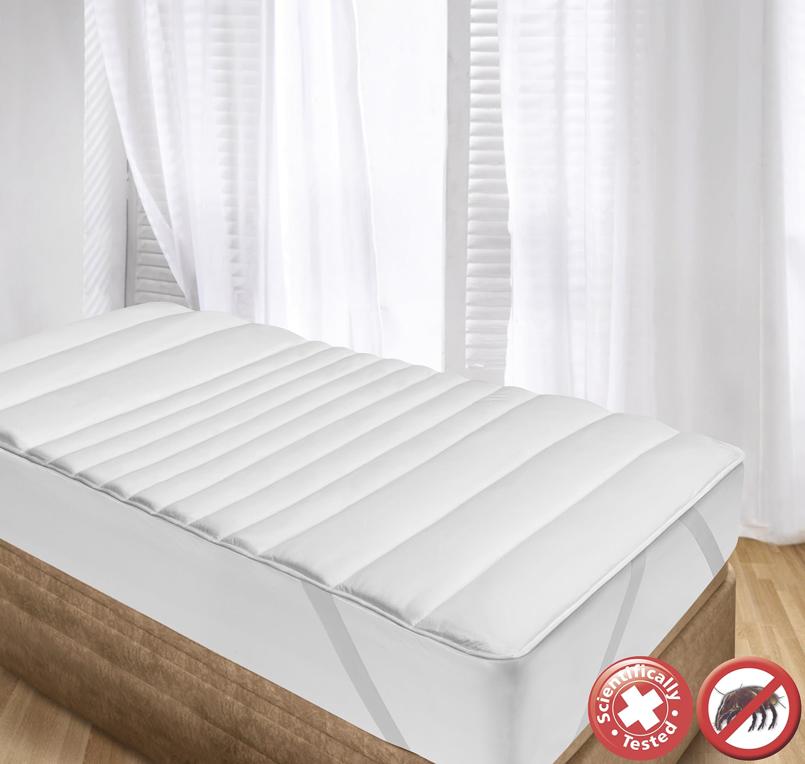 Velfont, Premium Quilted Mattress Topper - Microfiber silky soft with anti-dustmite fiber filling, King Size (150x190/200cm)