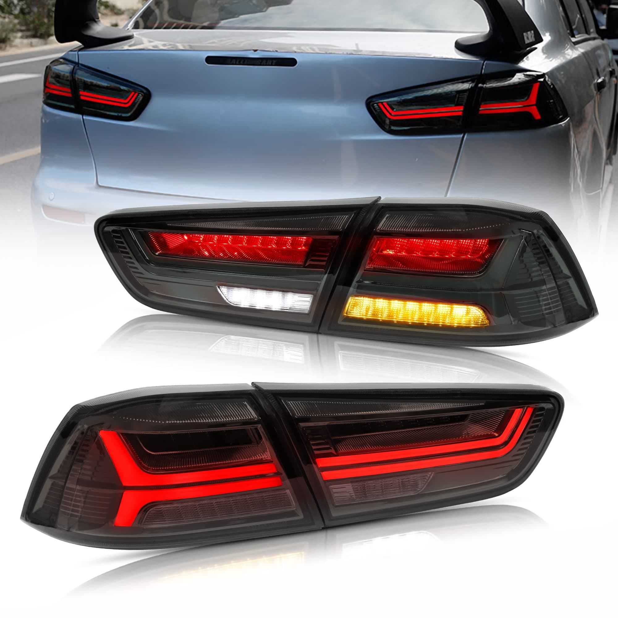 Led Tail lights Compatible with Mitsubishi Lancer & EVO X 2008-2021(Not Fit Sportbacks/fortis/io) w/Dynamic Animation w/Sequential, Pair Rear Lamp Assembly Smoke/Tinted