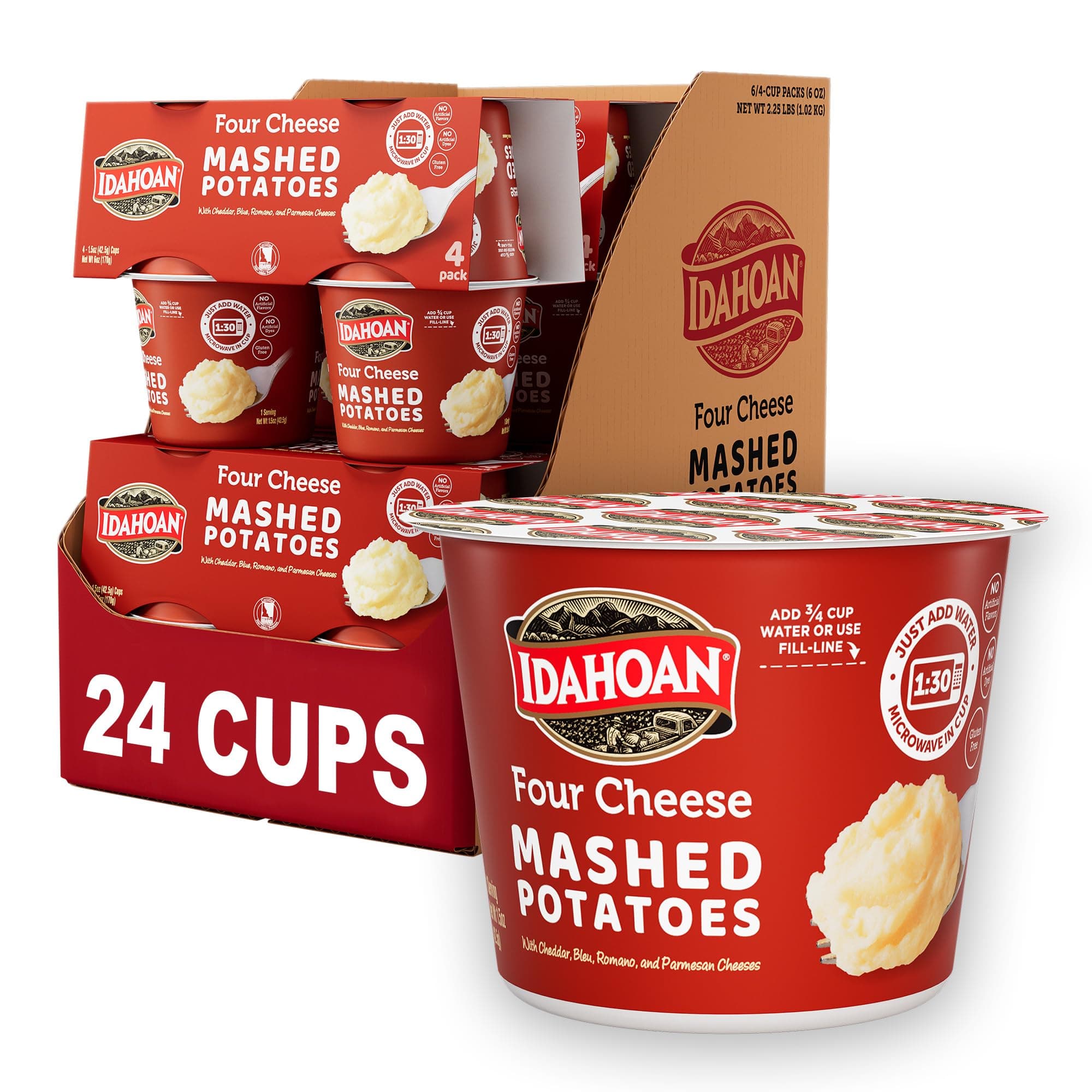 Idahoan Four Cheese Instant Mashed Potatoes 1.5 oz Cup, (24 count)