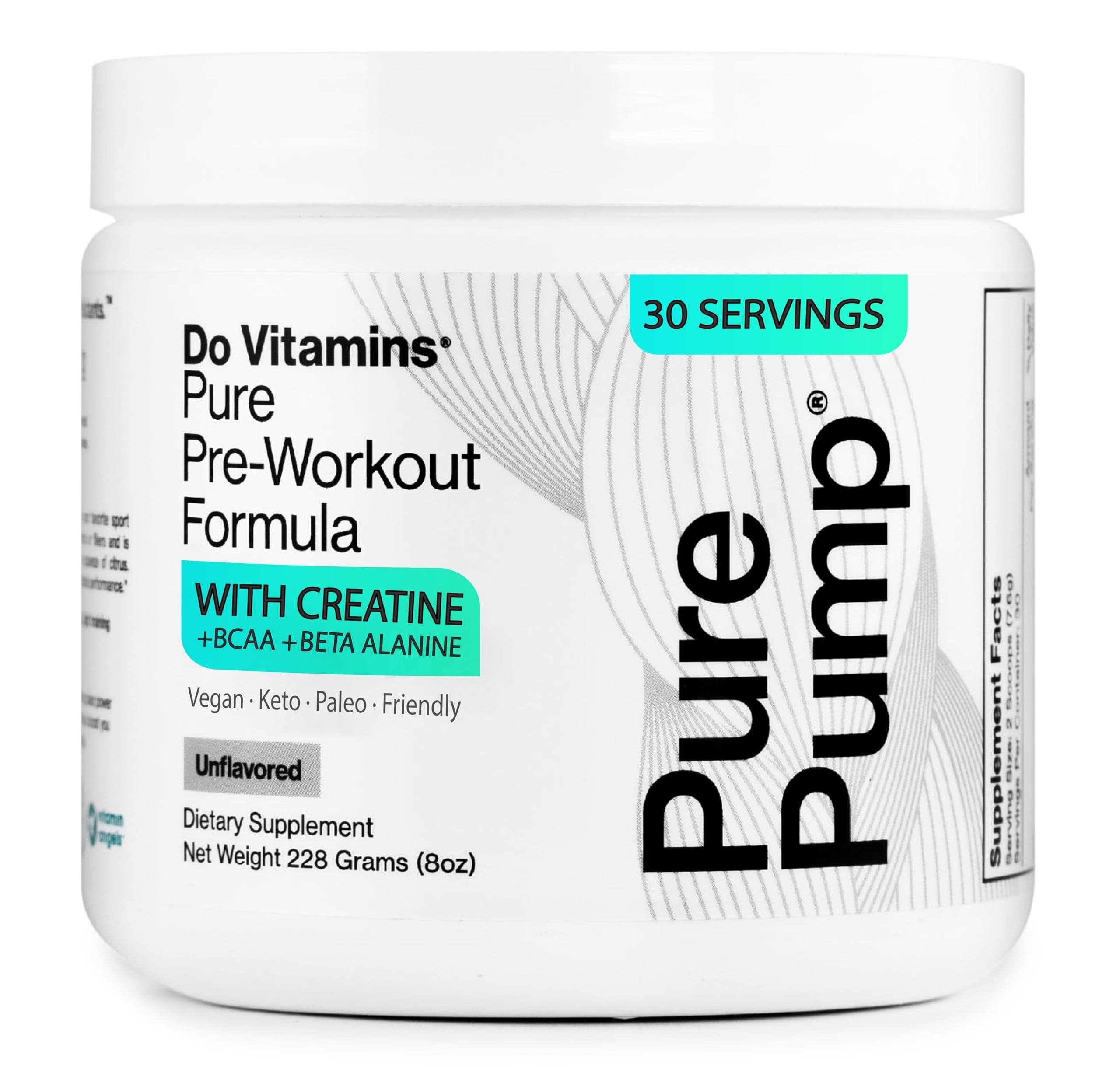 - Do Vitamins - PurePump Unflavored All-Natural Pre Workout Powder for Men & Women - Clean Preworkout with Creatine, BCAA, Beta Alanine - Best for Energy, Focus & Pump - Vegan, Keto, Paleo 30 Servings