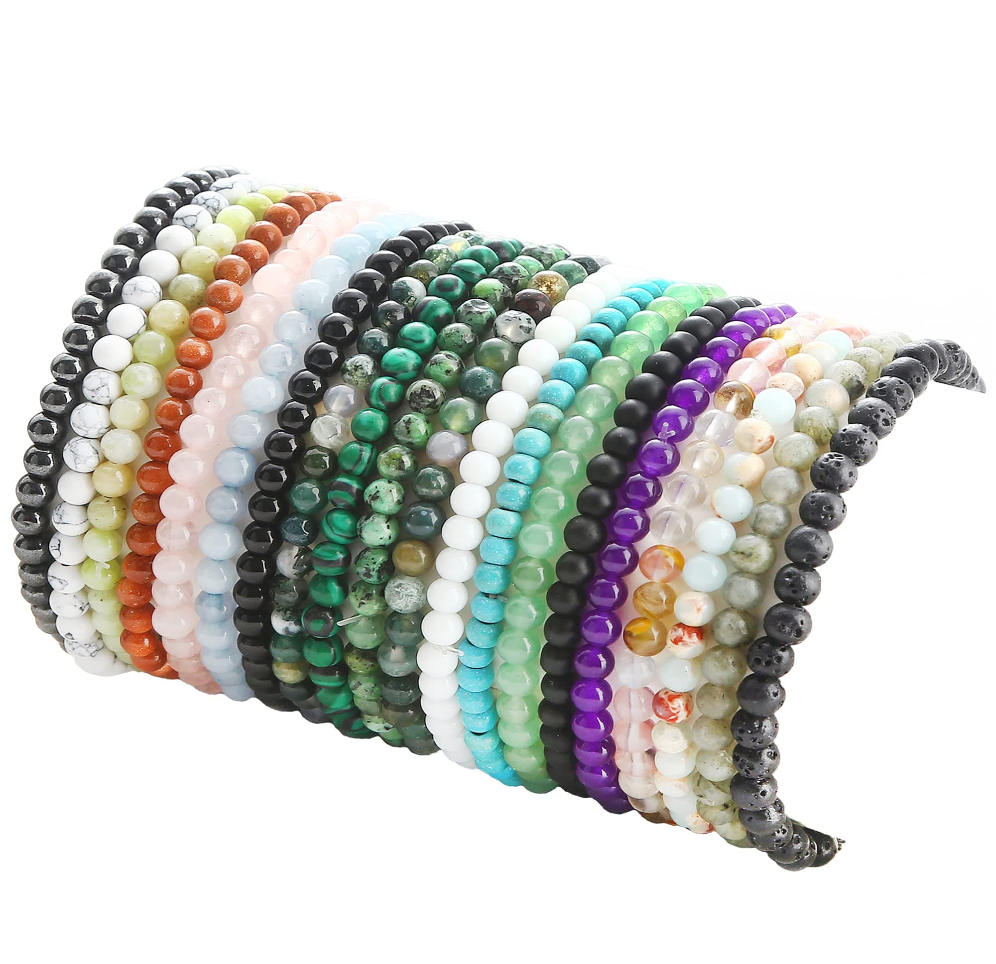 20Pcs 4mm Gemstone Beaded Bracelets for Women Mens Crystal Stone Bracelet Stretch Mini Round Beads Elastic Bracelets Jewelry Gifts