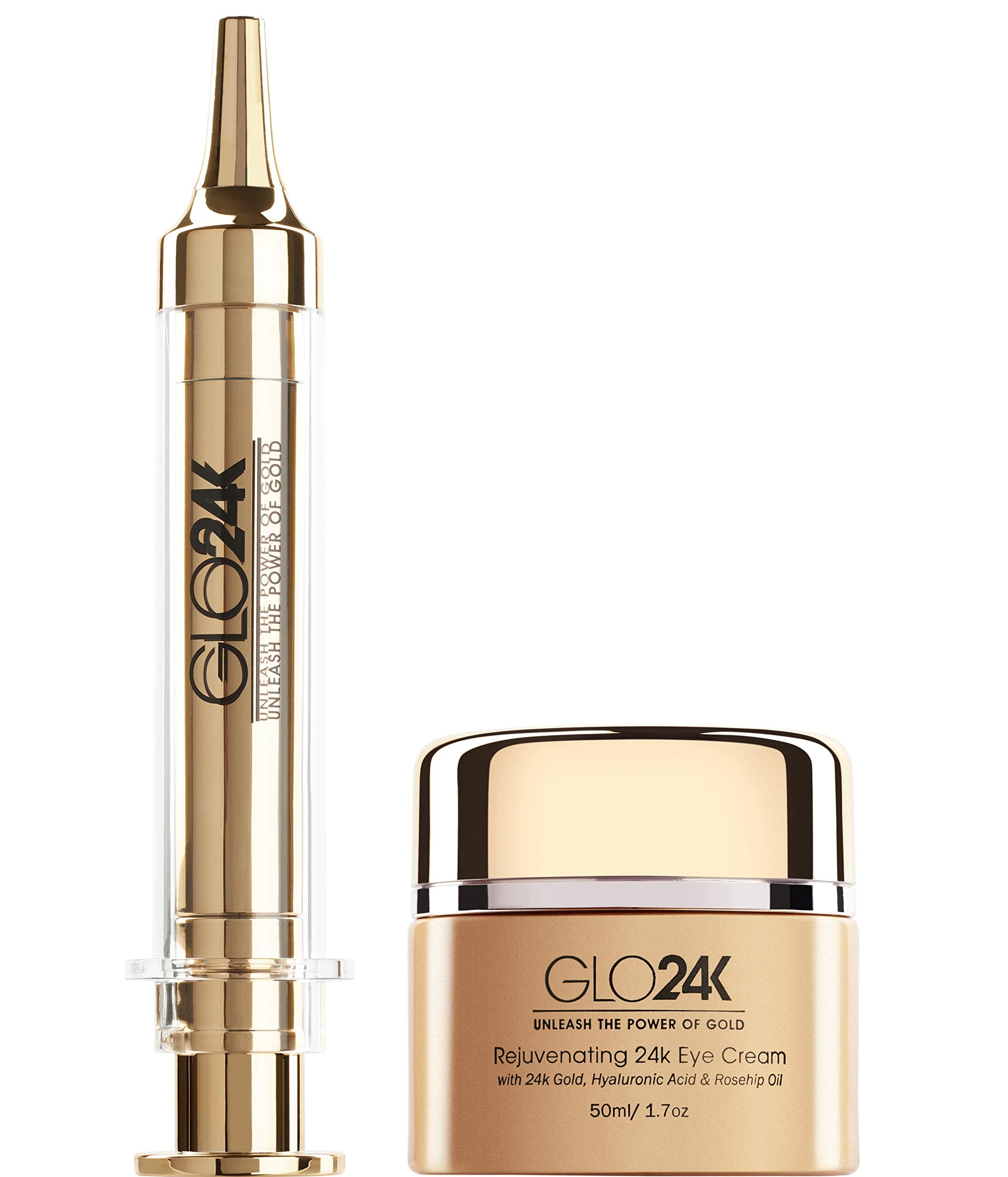 - GLO24K Eye Care Set - Instant Facelift and Eye Cream with 24k Gold, Hyaluronic Acid, Vitamins A,C,E - Reduce Fine Lines, Puffiness, Dark Circles - For All Skin Types.