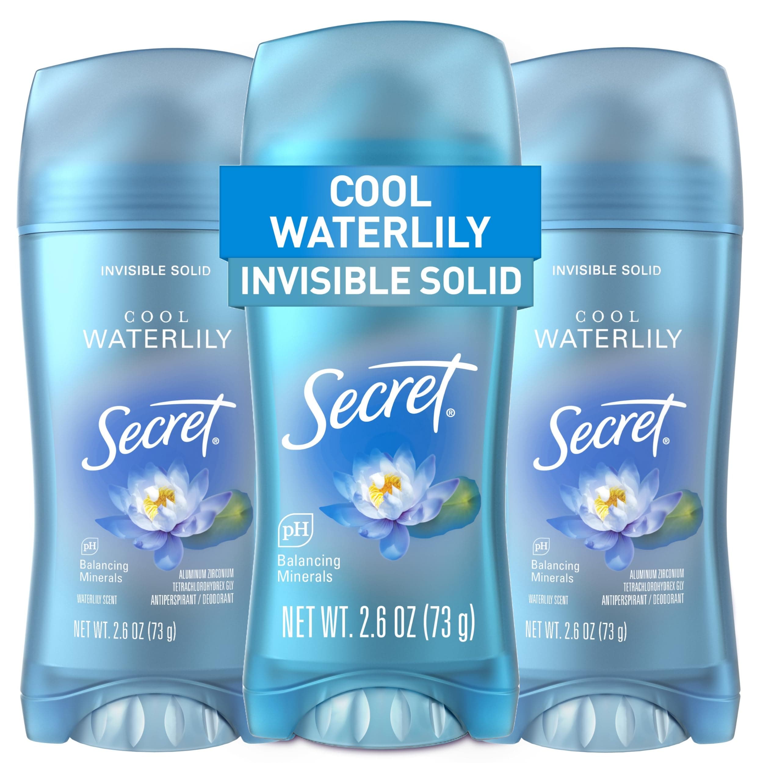 Fresh Antiperspirant Deodorant for Women, 72hr Breathable Sweat & Odor Protection, Instant Freshness & Gentle, PH Balancing Minerals, Invisible Solid, Cool Waterlily Scent, 2.6 oz (Pack of 3)