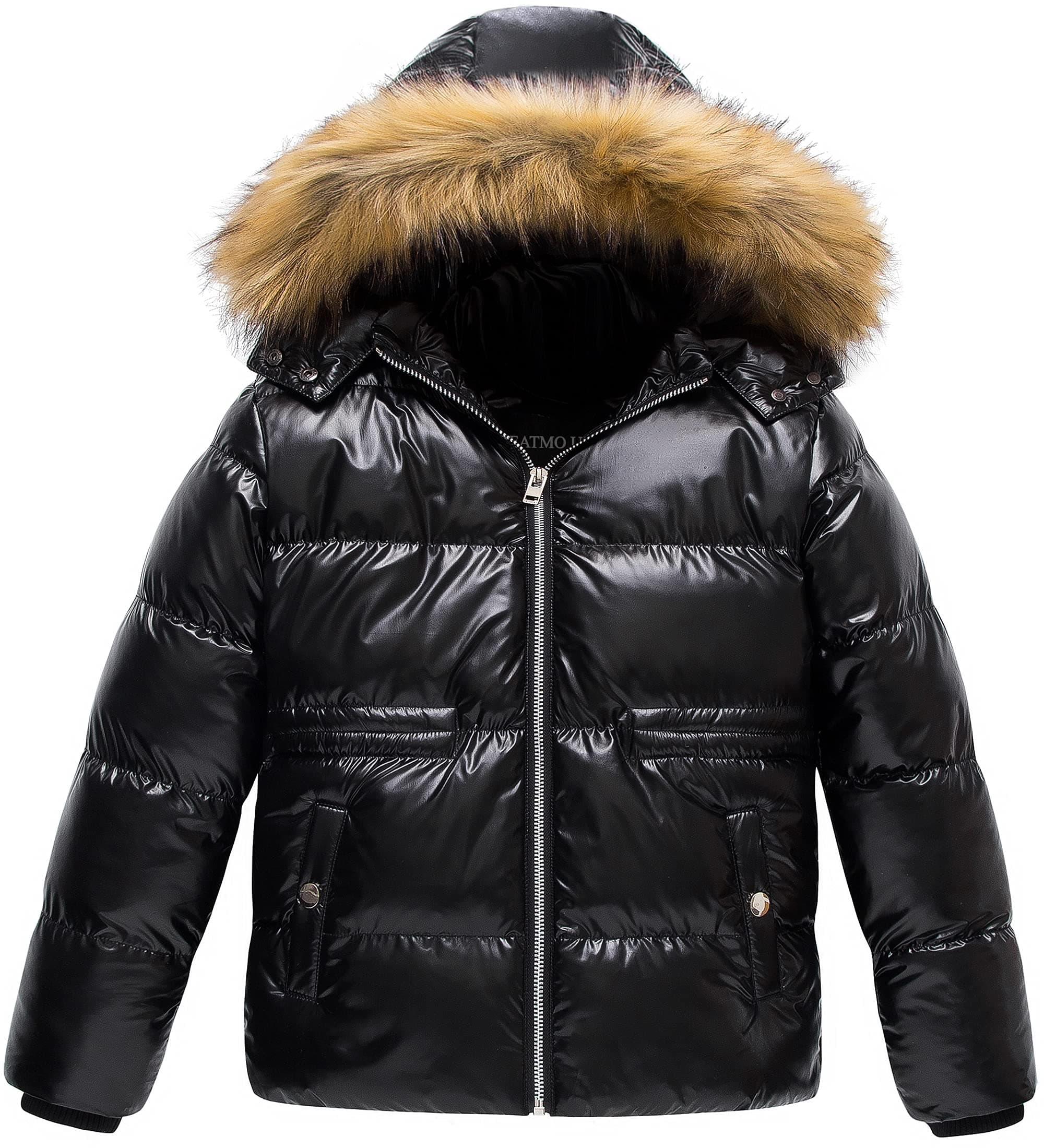 Girl's Kids Metallic Shiny Jacket with Detachable Fur Collar Warmth Winter Outerwear