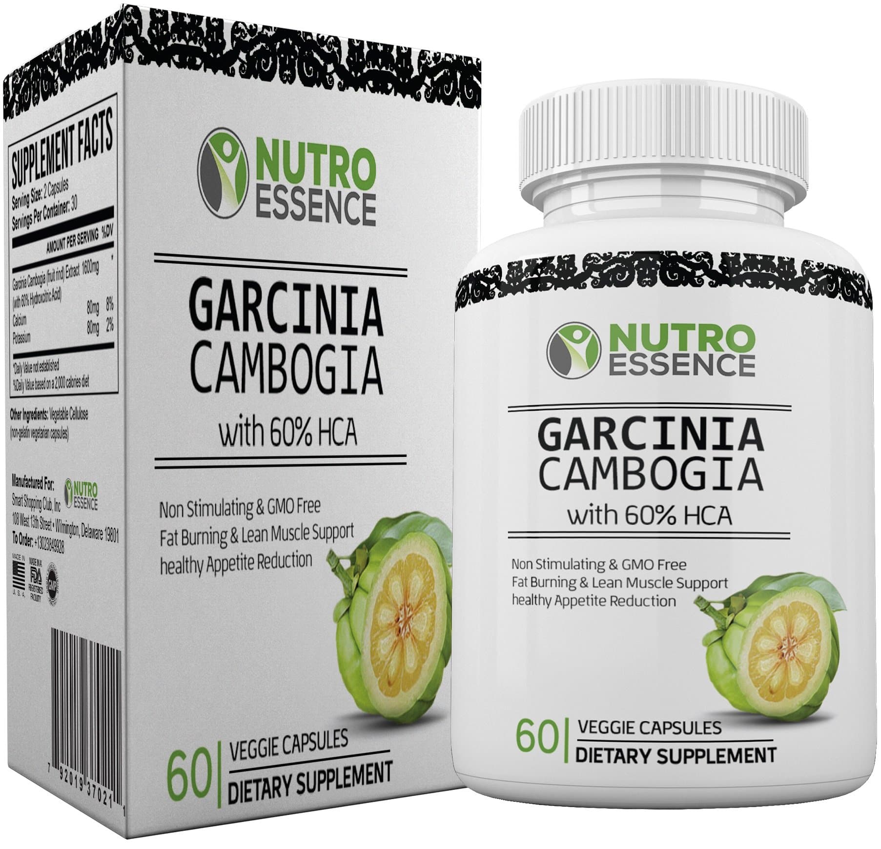 Nutro Essence Garcinia Cambogia Weight Loss Dietary Supplement 60 Veggie Capsules | Highly Potent & Natural 800mg Extracts for Men & Women | Lose Weight, Burn Fat, Suppress Appetite & Boost Energy