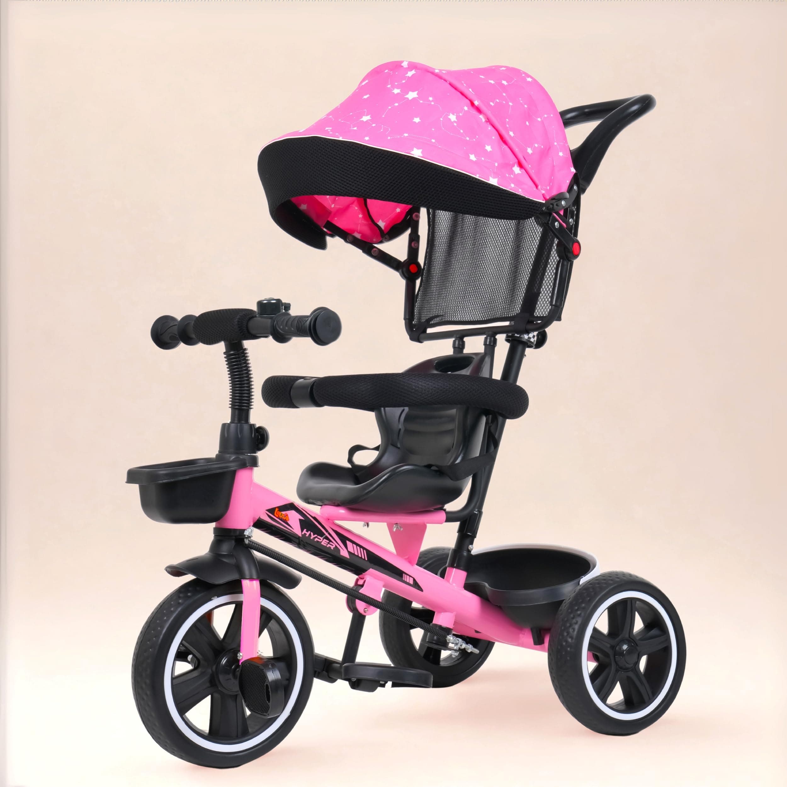 Luusa® TFT Hyper 500 PRO Canopy Plug N Play Tricycle/Baby Tricycle with Parental Control for Age Group 2+ Years Boys/Girls/Carrying Capacity Upto 30-KGS Proudly Made in India (Pink)