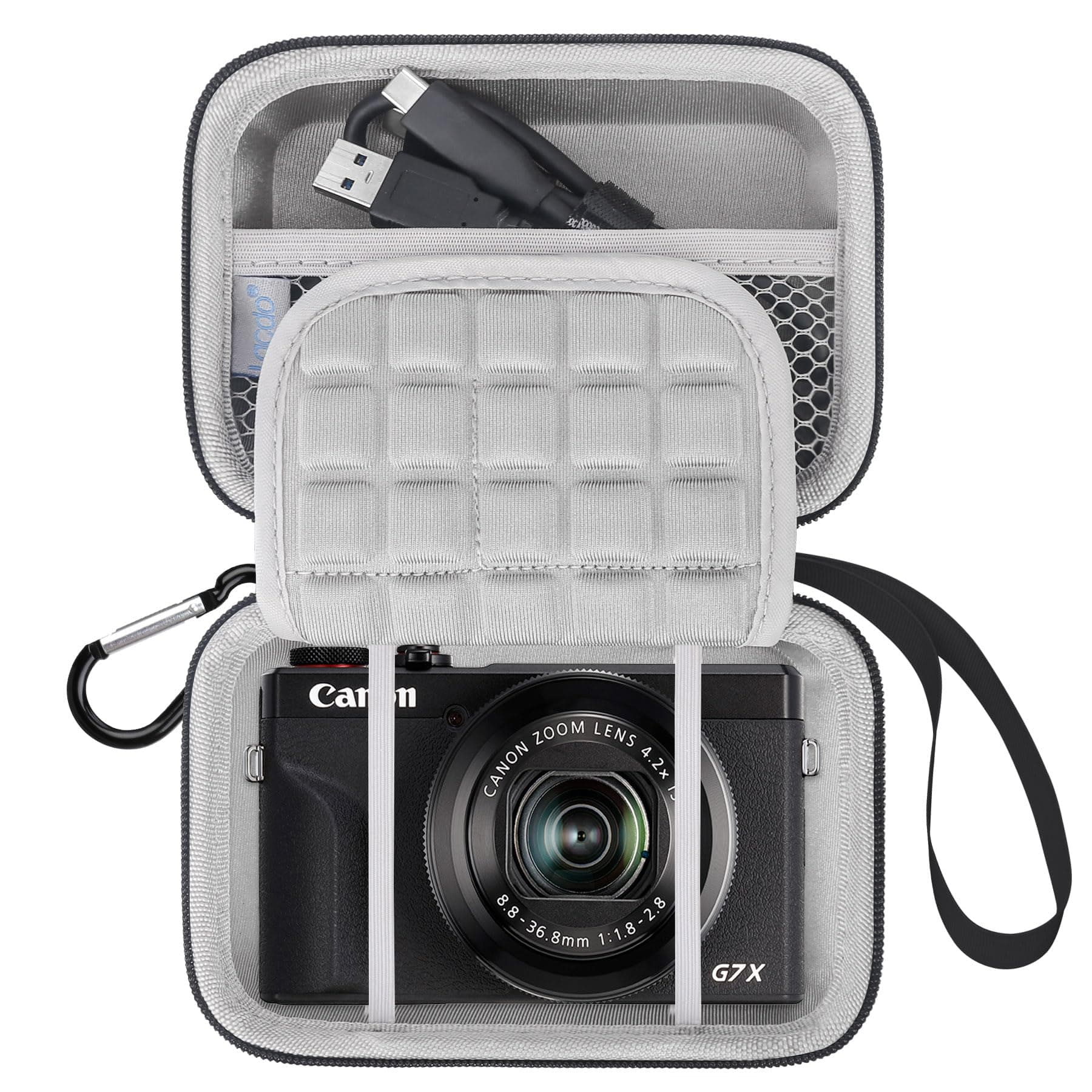 Lacdo Camera Carrying Case for Canon PowerShot G7 X Mark II/ G7X Mark III Digital 4K Vlogging Camera, Point and Shoot 4K Video Camera Trave Bag, Mesh Bag Fits Batteries, USB Cable, Black+GrayGlobal Recycled StandardGlobal Recycled StandardGlobal Recycled Standard