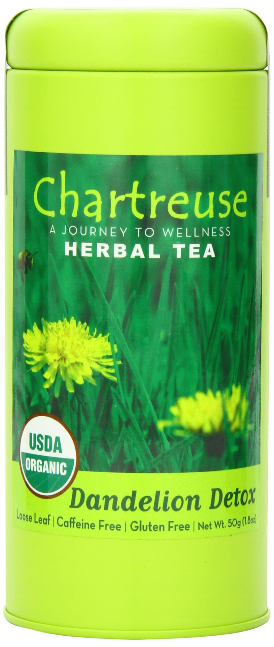 Chartreuse Organic Tea Dandelion Detox Organic Loose Leaf Herbal Tea, 1.8 Ounce Tin