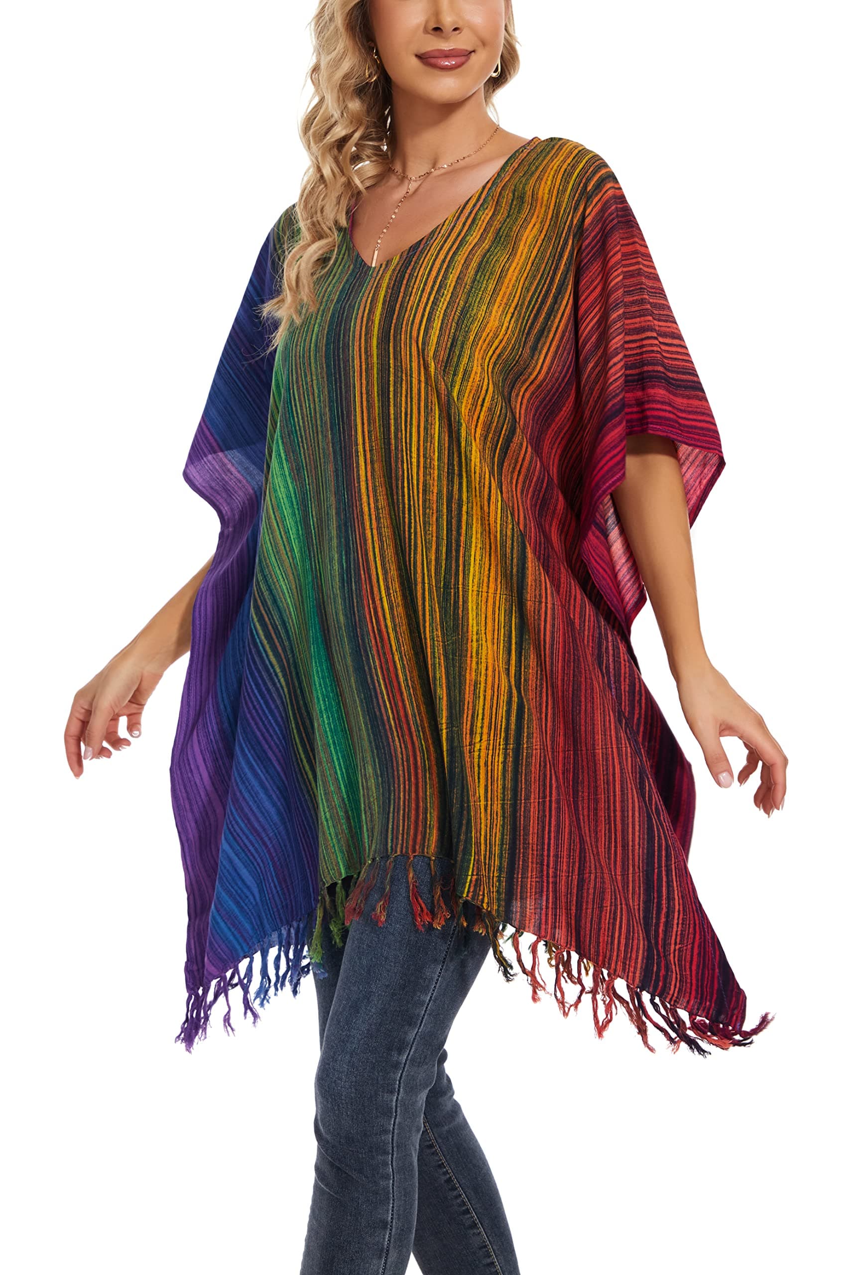 Boho Stripe Caftan Kaftan Women Tunic Top Blouse Plus Size XL to 4X