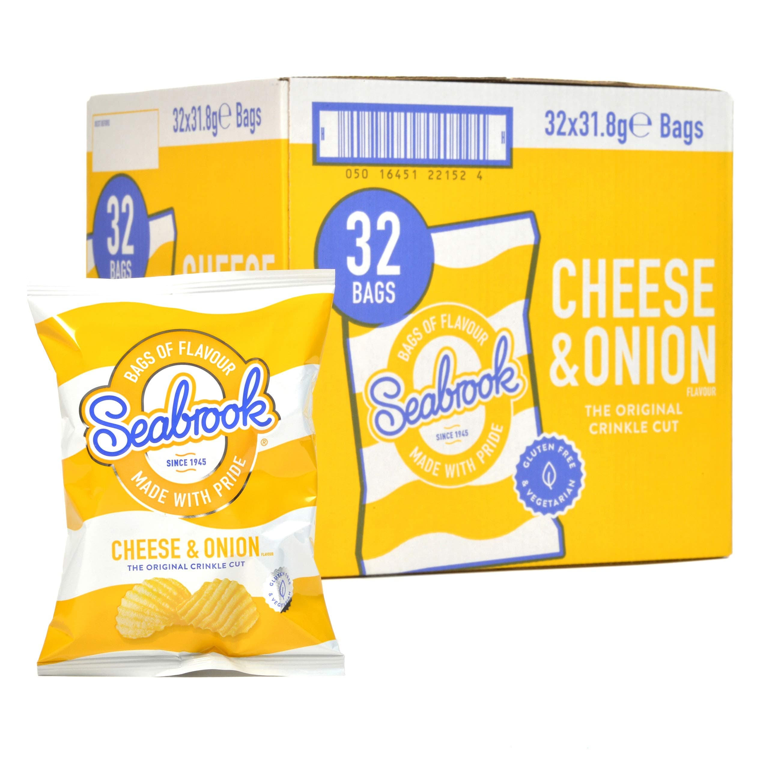 Seabrook Crinkle Cut Cheese & Onion Box: 32 Bags of Crisps