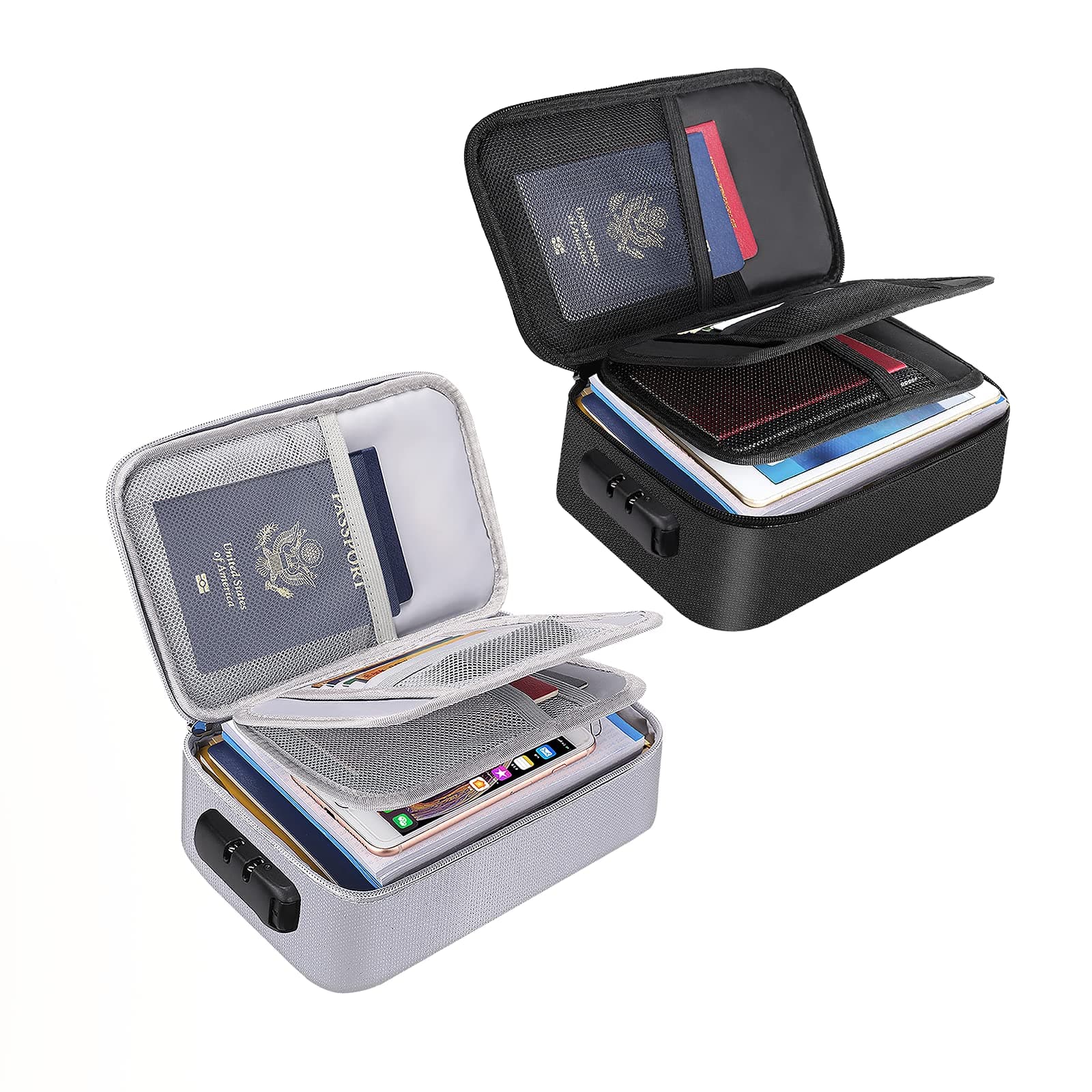 Small Fireproof Bag with Lock, Fireproof Money Organizer Case (9.4 x 5.9 x 3.2 inches),3-Layer Cash Safe Coin Organizer Bag Set Storage for Valuables-Currency,Keys,Card,Passport(2 Pack)