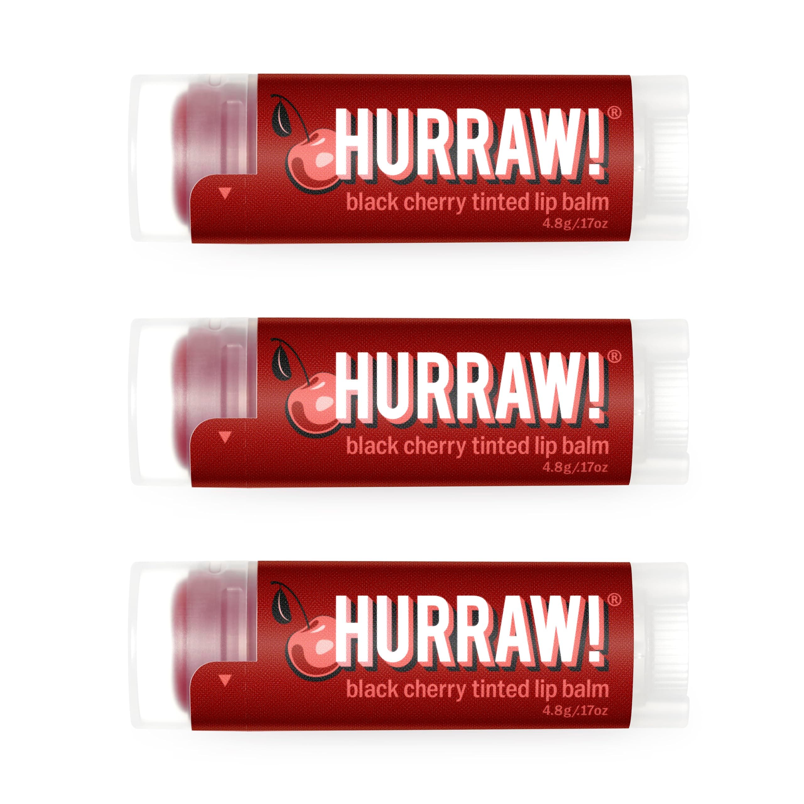 Hurraw! Black Cherry Tinted Lip Balm, 3 Pack: (Sheer Red Tint) Organic, Certified Vegan, Cruelty and Gluten Free. Non-GMO, 100% Natural Ingredients. Bee, Shea, Soy and Palm Free. Made in USA