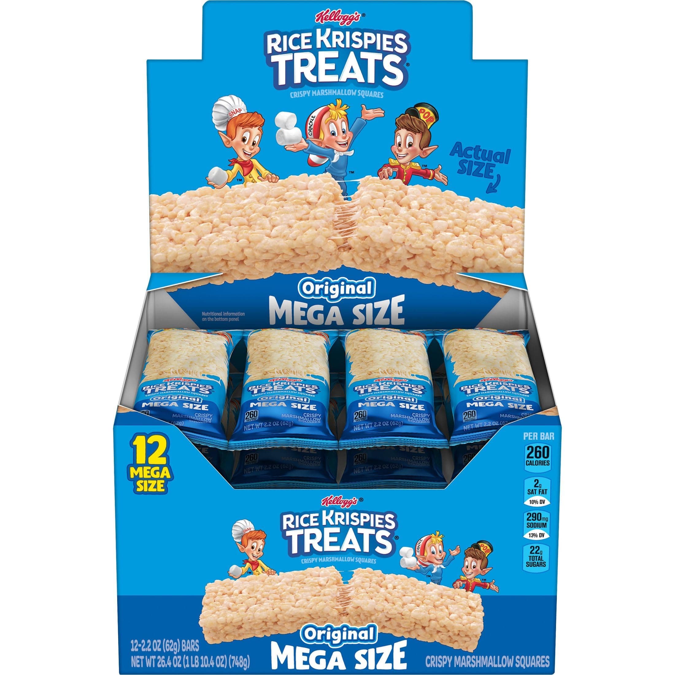 Mega Bars Large Marshmallow Snack Bars, Kids Snacks, Original, 26.4oz Box (12 Count)