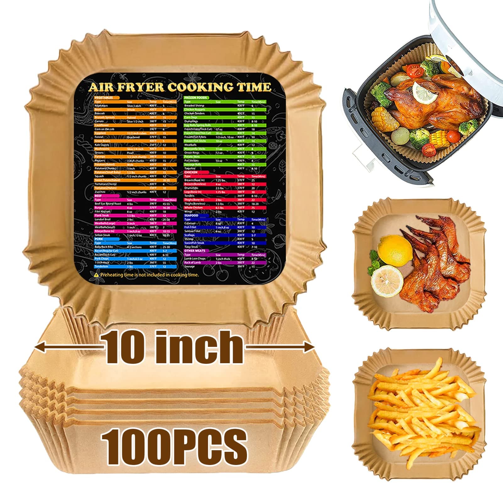 Air Fryer Liners Disposable, Large Airfryer Liners 10 Inch Square, Non-stick Air Fryer Paper Liners Oil Resistant, Waterproof Air Fryer Parchment Paper Liners for Roasting Microwave