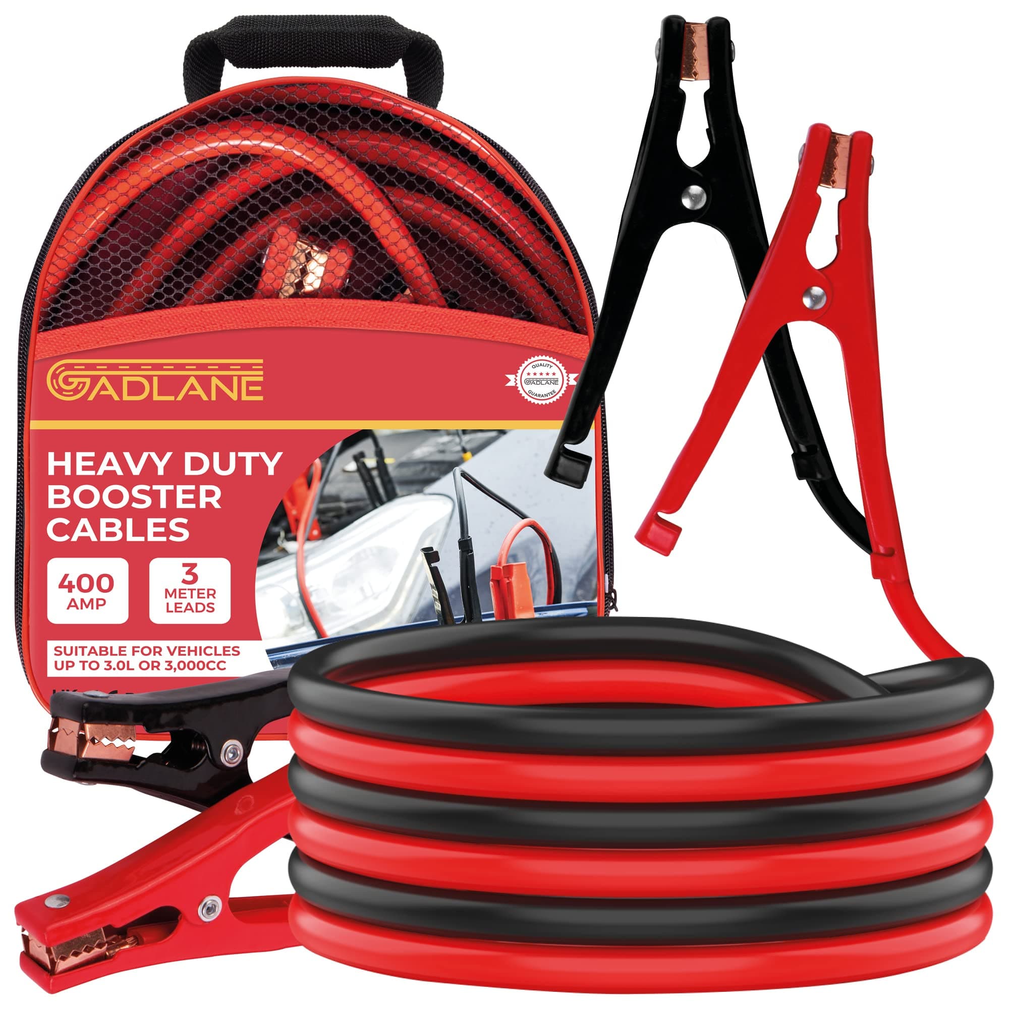 3 Meters Heavy Duty Jump Leads - 400 Amp Battery Booster Jumper Cables Colour Coded Clamps For Petrol Diesel Jump Start - Car Battery Jump Leads Heavy Duty for Car, Van & Truck (400A)