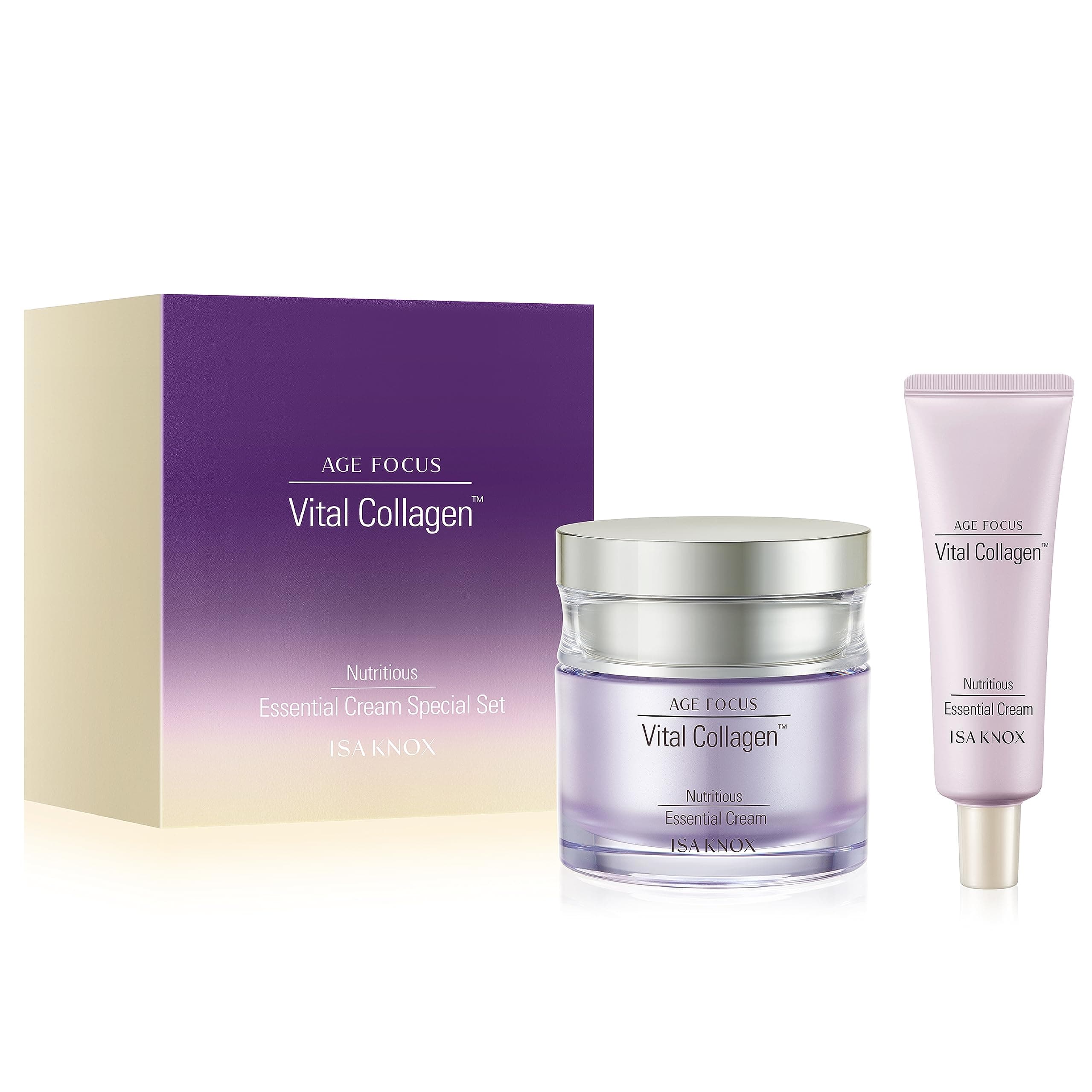 ISA KNOX AGE FOCUS VITAL COLLAGEN Essential Cream (2.4fl oz) - Korean Skin Care, Moisturizer by LG Beauty. Hydrolyzed Collagen, Vitamins C, B12 & E.