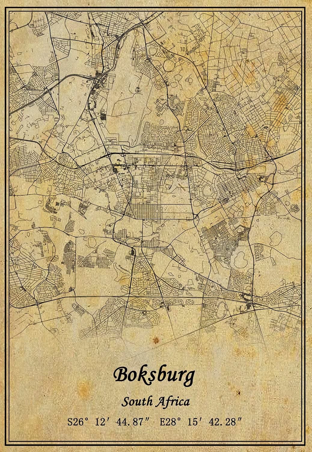 South Africa Boksburg Map Wall Art Poster Canvas Print Vintage Style Unframed Decor Gift 11X14 inch