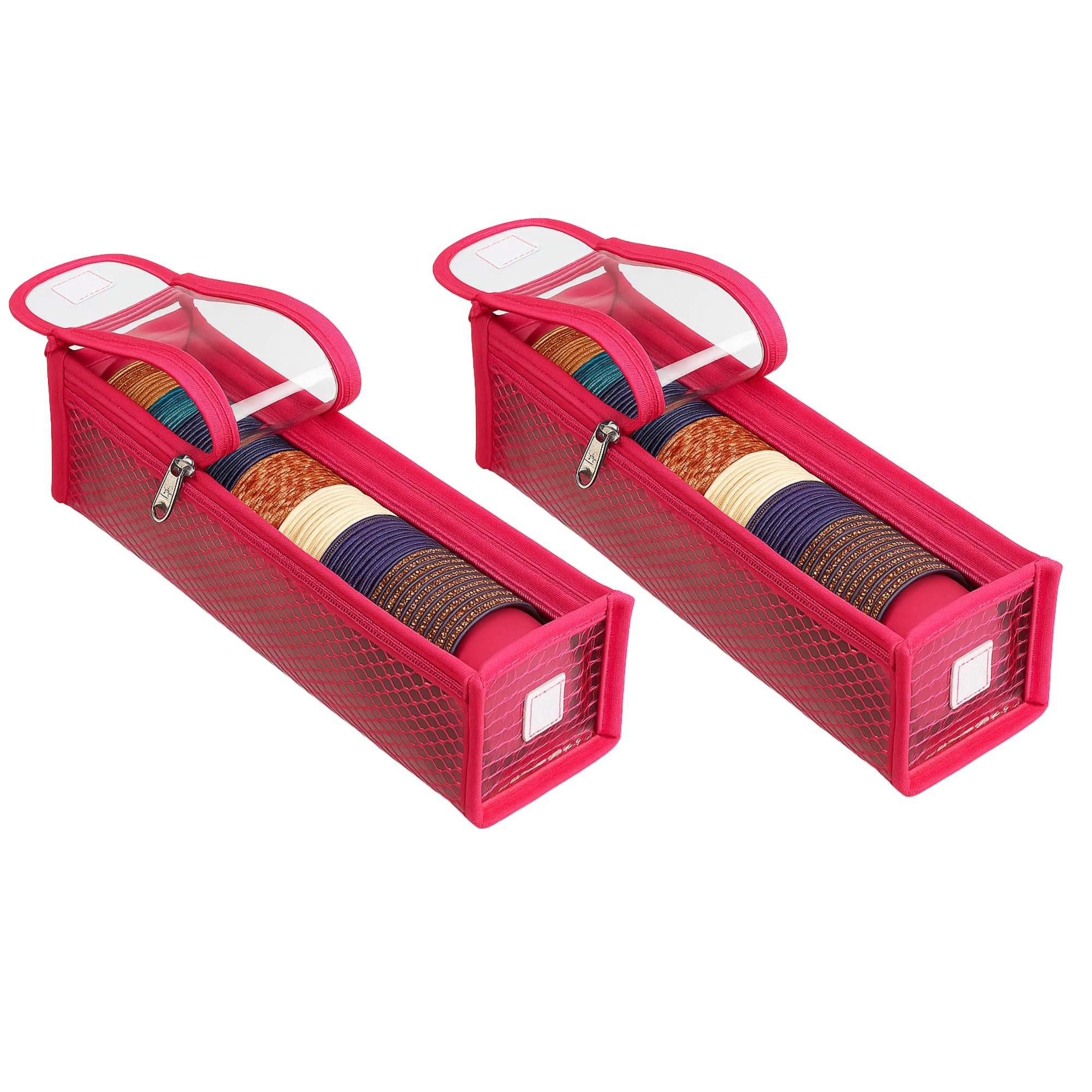 SRAJANAA Single Rod Bangle Storage Box for Women | Hardboard Removable Chudi Organizer with Transparent Top | Jewellery & Watch Holder Case for Home & Travel – Set of 2 (Pink)