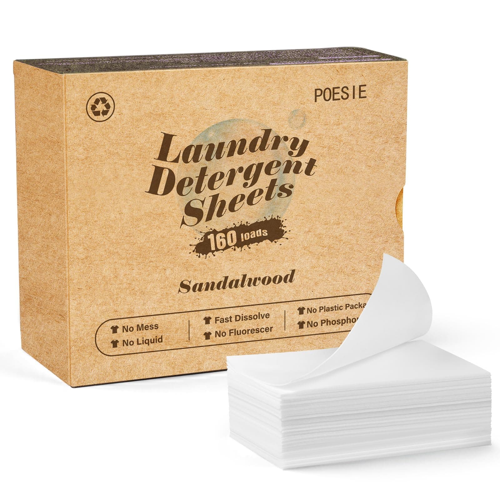 Laundry Detergent Sheet Sandalwood Scent 160 Sheets Non Plastic Washing Sheets Detergent Travel Laundry Kit No waste Portable Soap Sheet for Machine Wash & Hand Wash
