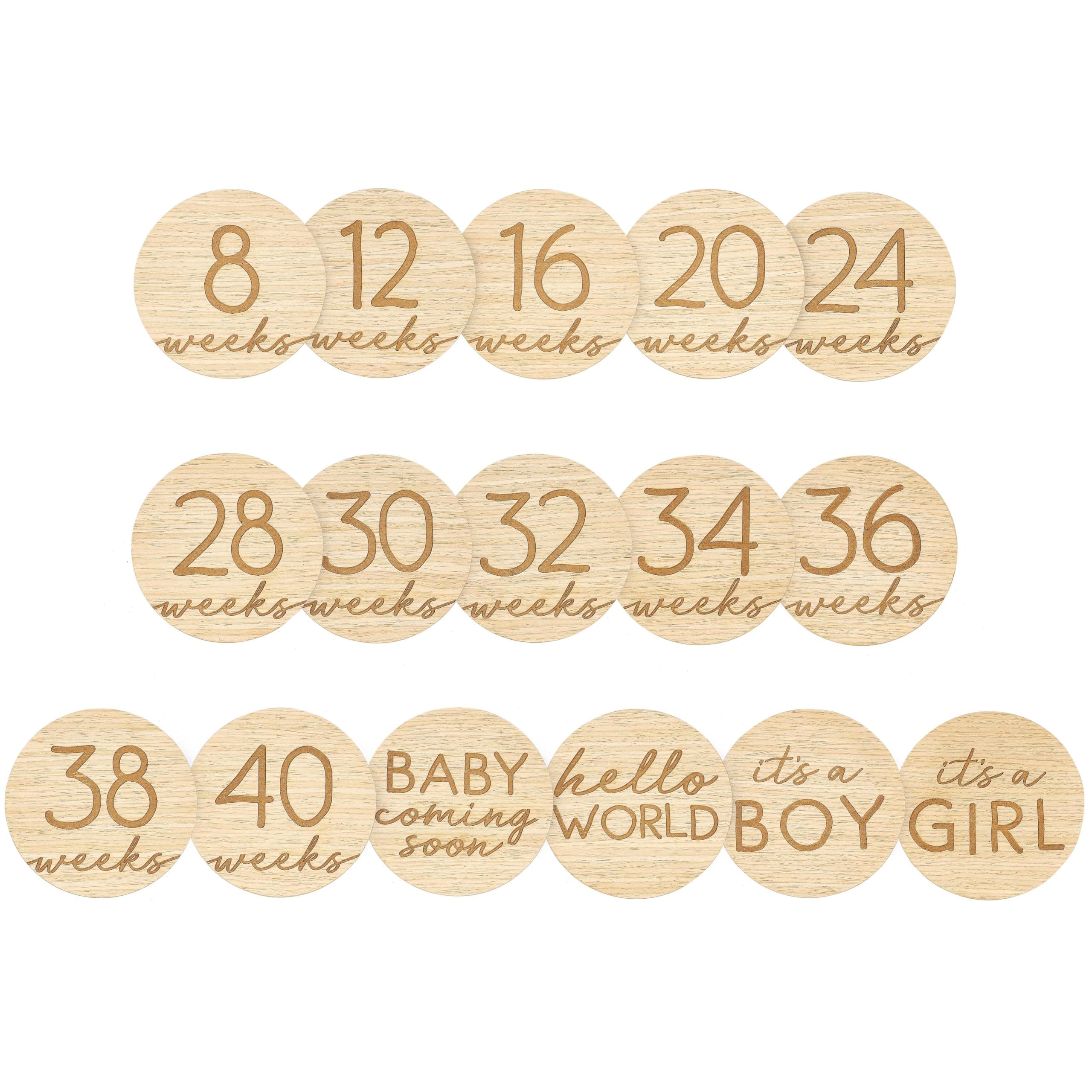 Pearhead Pregnancy Journey Milestone Markers, Wooden Weekly Growth Milestone Discs, Pregnancy Announcement and Baby Arrival Double Sided Photo Prop Cards, Mother's Day Accessory