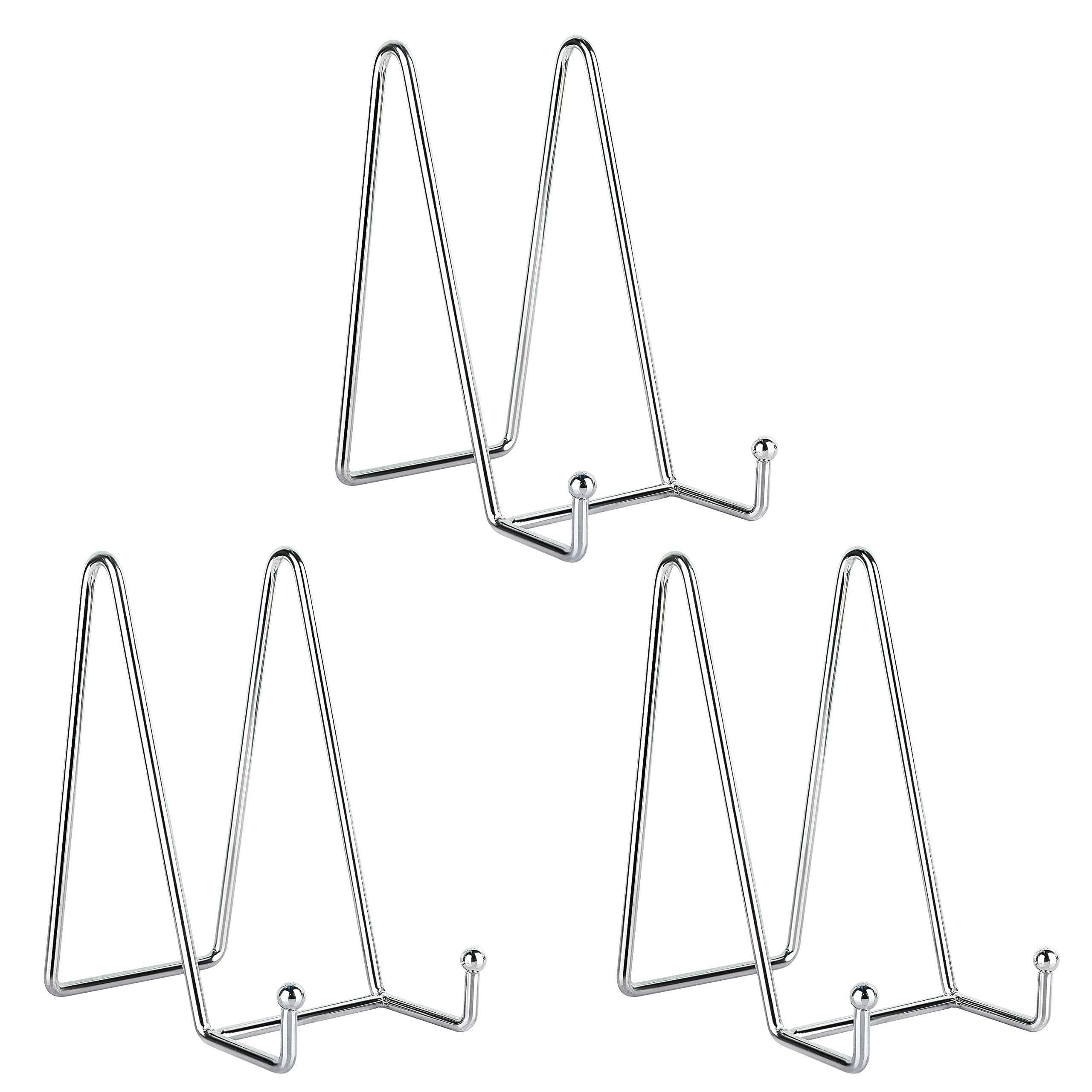 Decolore 3 Pack 6 inch Silver Metal Display Stands for Plate Stand Plate Holder Display Stands for Picture, Decorative Plate, Book, Photo Easel, Artistic Work （Silver）