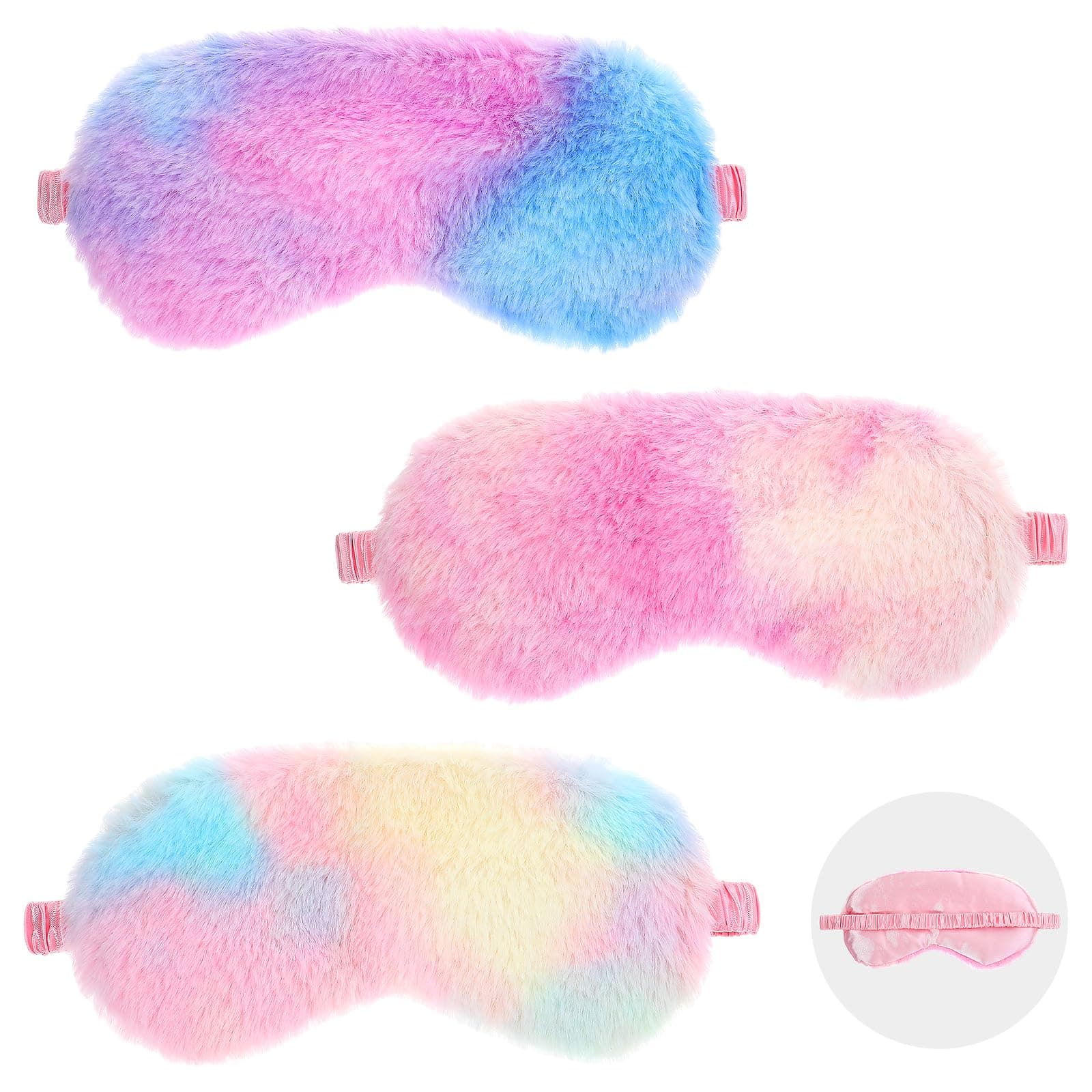 3Packs Silk Eye Mask Cute Plush Appearance, Breathable and Soft Silk Sleeping Mask for Women Girls, Portable Eye Covers for Sleeping with Adjustable Straps, Sleep Mask Blackout for Traveling