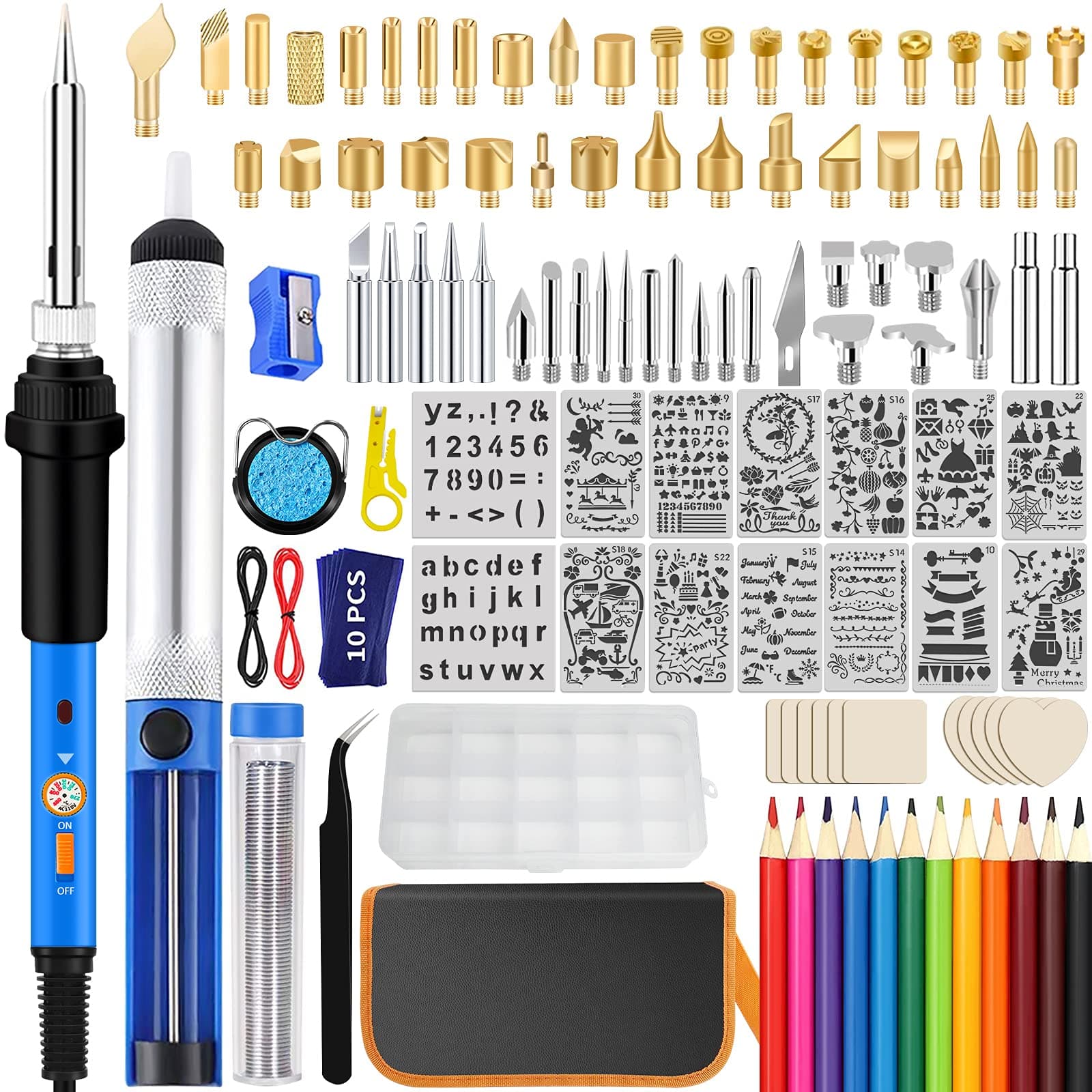 116pcs Wood Burning Kit, Professional Wood Burning Tool with Soldering, DIY Creative Tools Adjustable Temperature 220~480℃ Wood Burner Soldering Pen for Carving/Pyrography, Easter Basket Stuffers