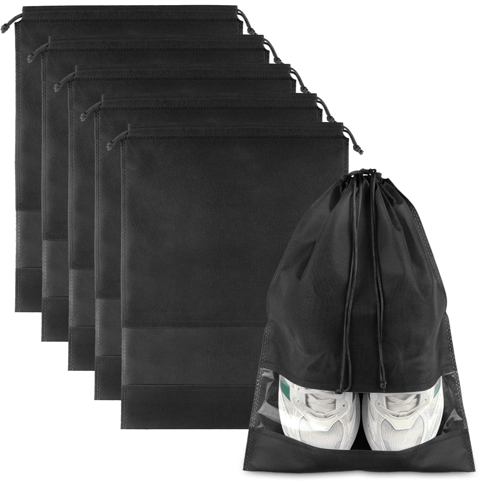 Shoe Bags for Travel, Black, 12.6" X 17.3", Black-5pack-xl