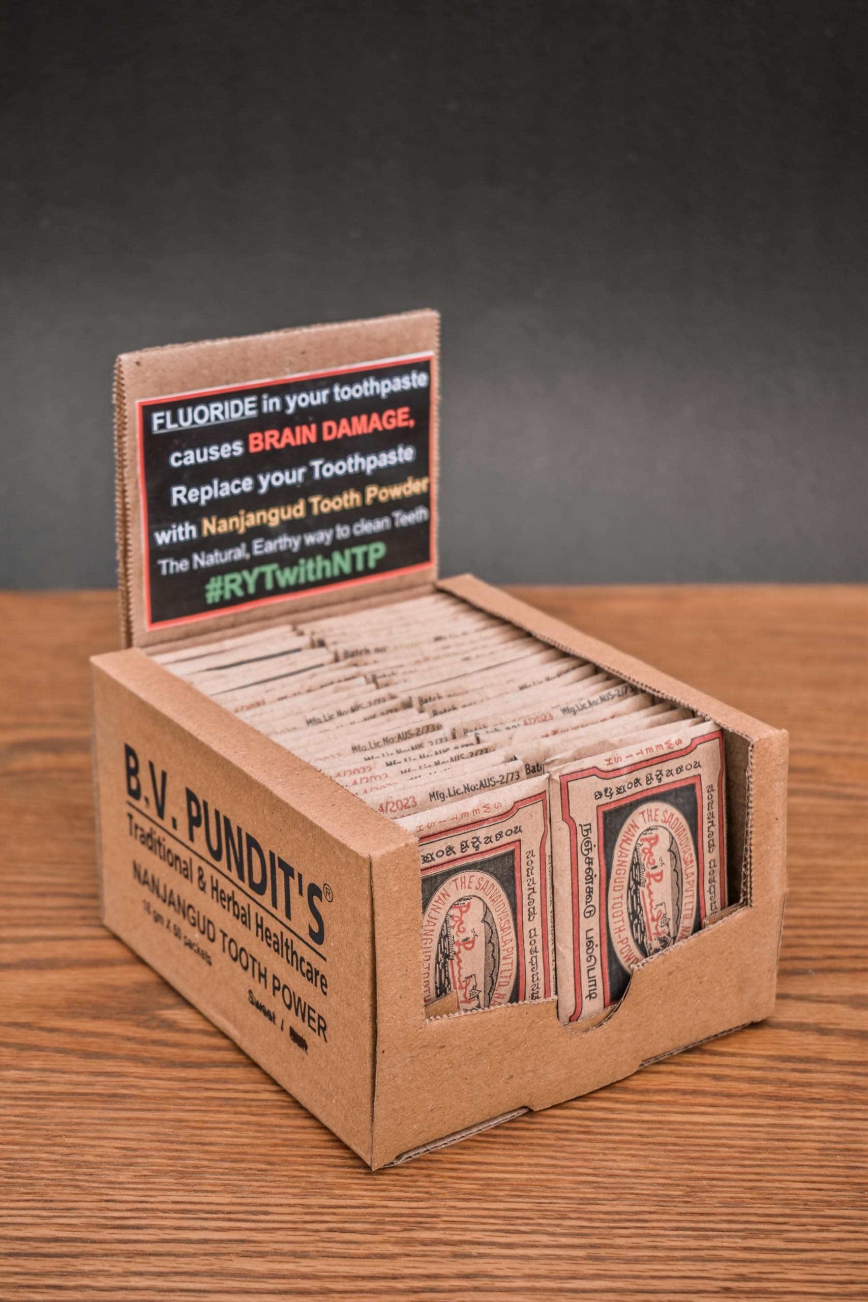 B. V. PUNDIT'S NANJANGUD TOOTH POWDER Sweet 18g paper packing (pack of 50), No preservative, No Chemicals, 100% Natural, Nanjangud Tooth Powder