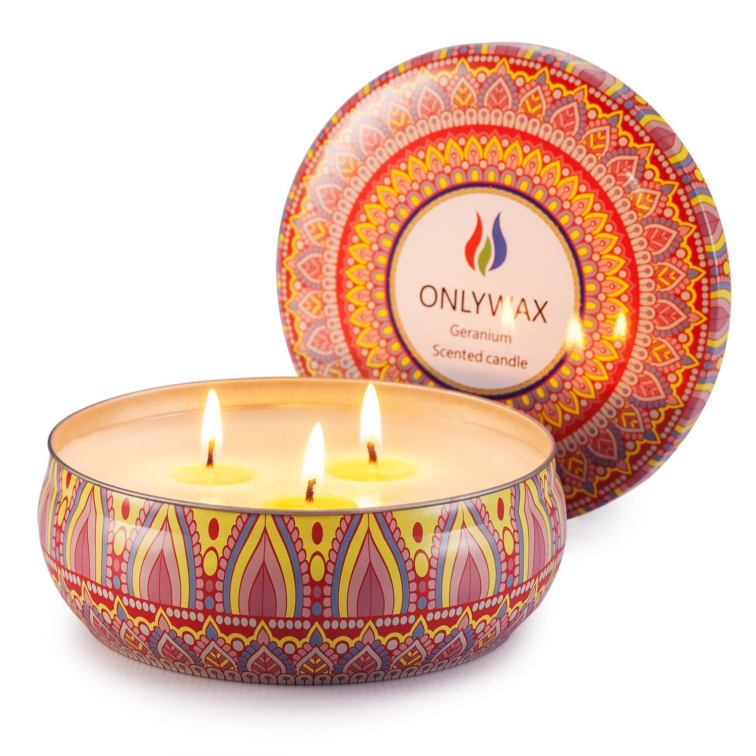 Scented Candles Soy Wax 3 Wick Tin 70 Hour Burn,Essential Oils–for Stress Relief and Relaxation,Outdoor and Indoor