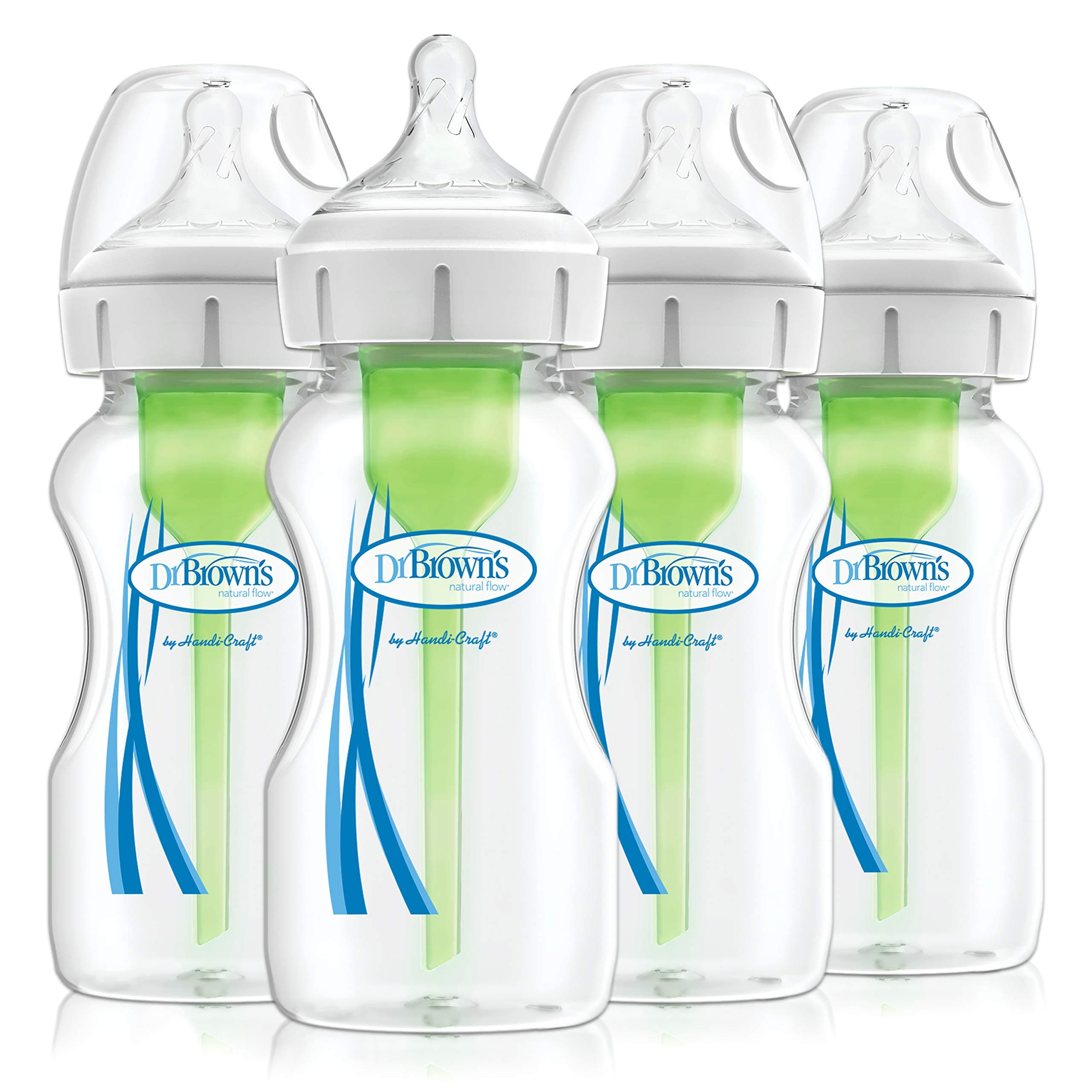 Dr Brown's Natural Flow Anti-Colic Options+ Wide-Neck Baby Bottle, 9oz/270 ml, with Level 1 Teat, Pack of 4