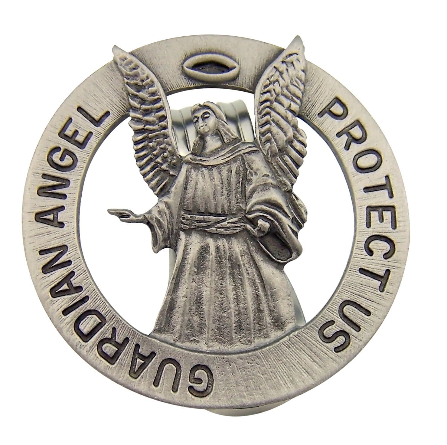Religious Gift Travel Protection 1 3/4 Inch Guardian Angel Protect Us Pewter Auto Car Visor Clip