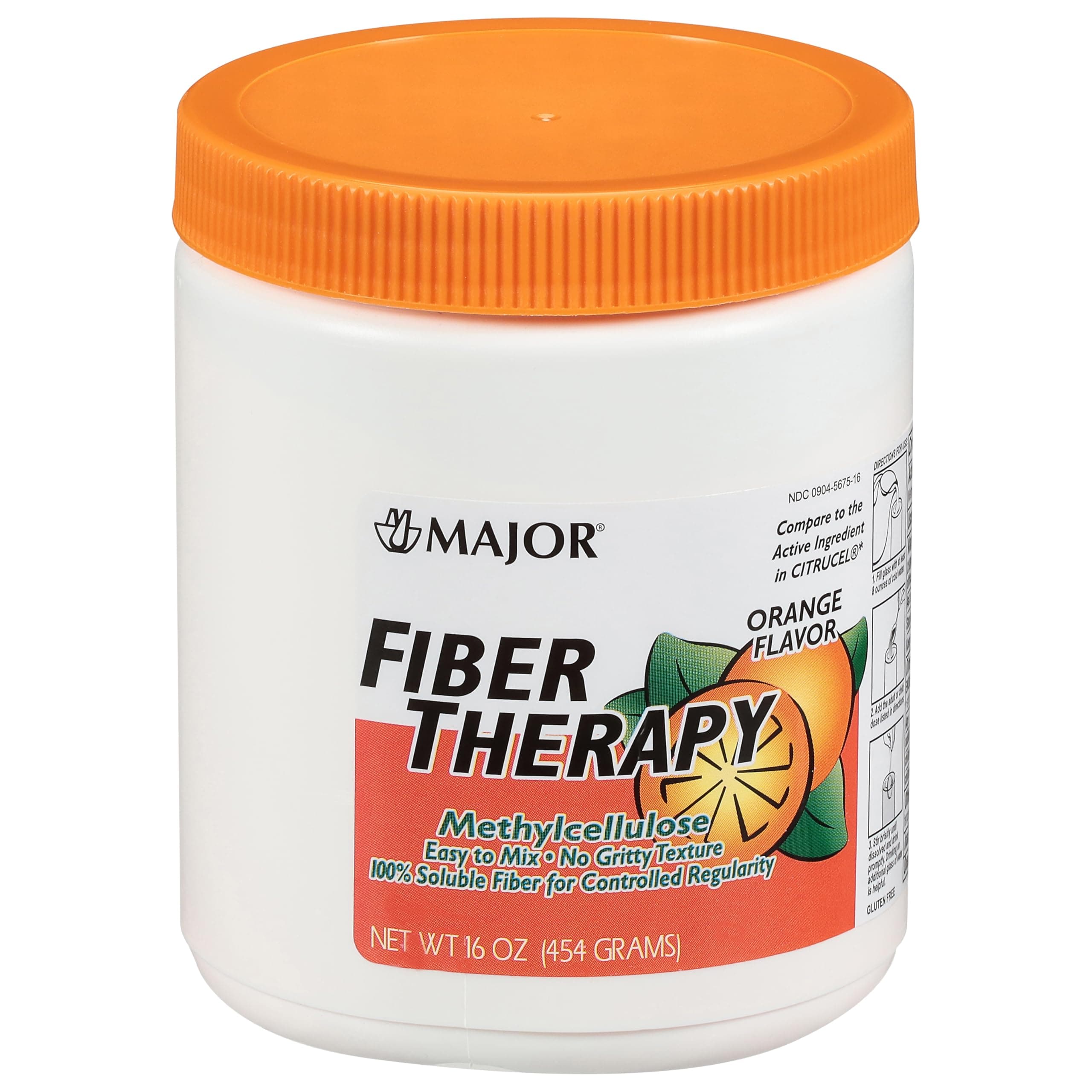 Fiber Therapy Methylcellulose Powder - Easy to Mix - No Gritty Texture - Soluble Fiber - Helps Control Regularity - Orange Flavor - 16 Oz (1 Pack)