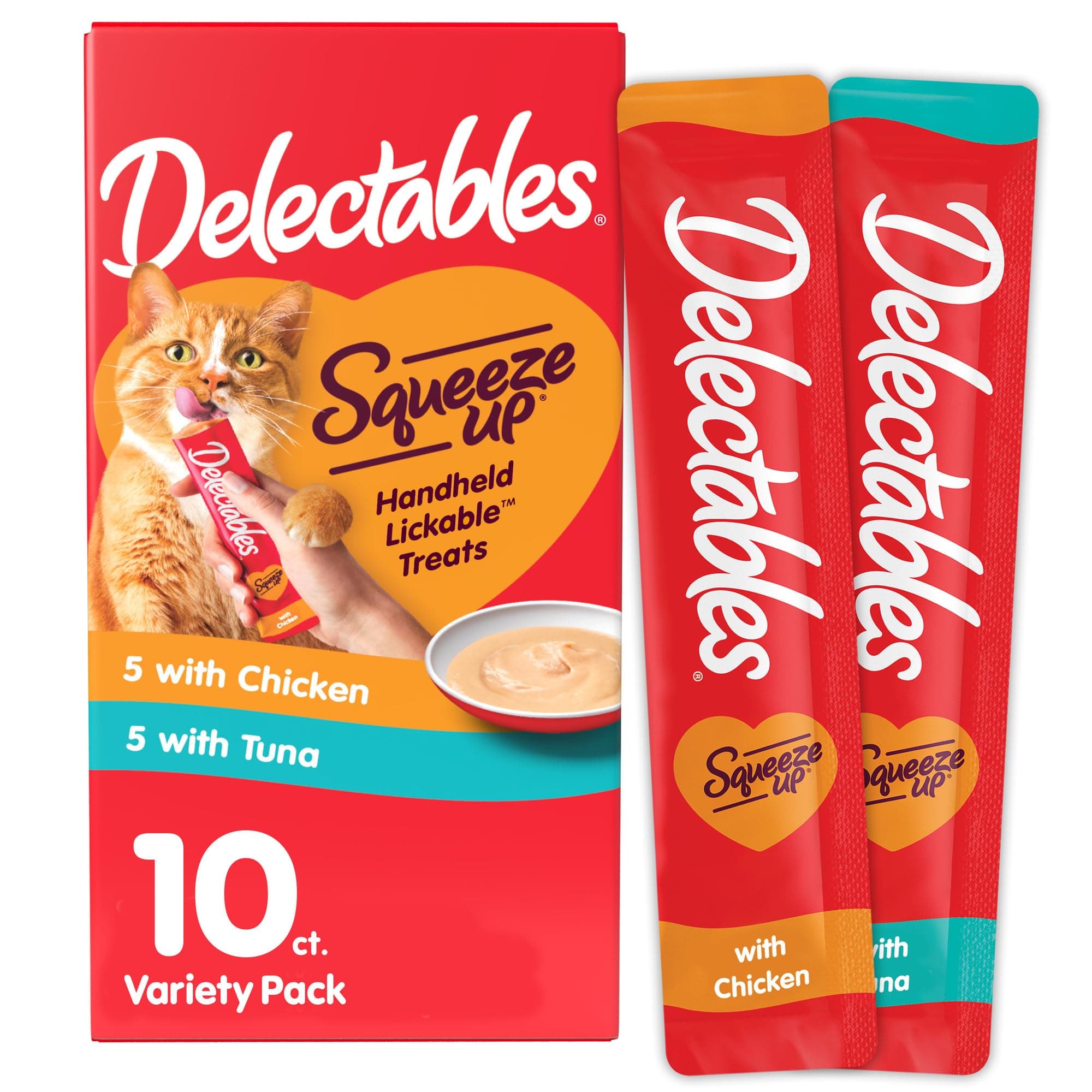 Hartz Delectables Squeeze Up Interactive Lickable Wet Cat Treats for Adult & Senior Cats, Chicken & Tuna, 10 Count